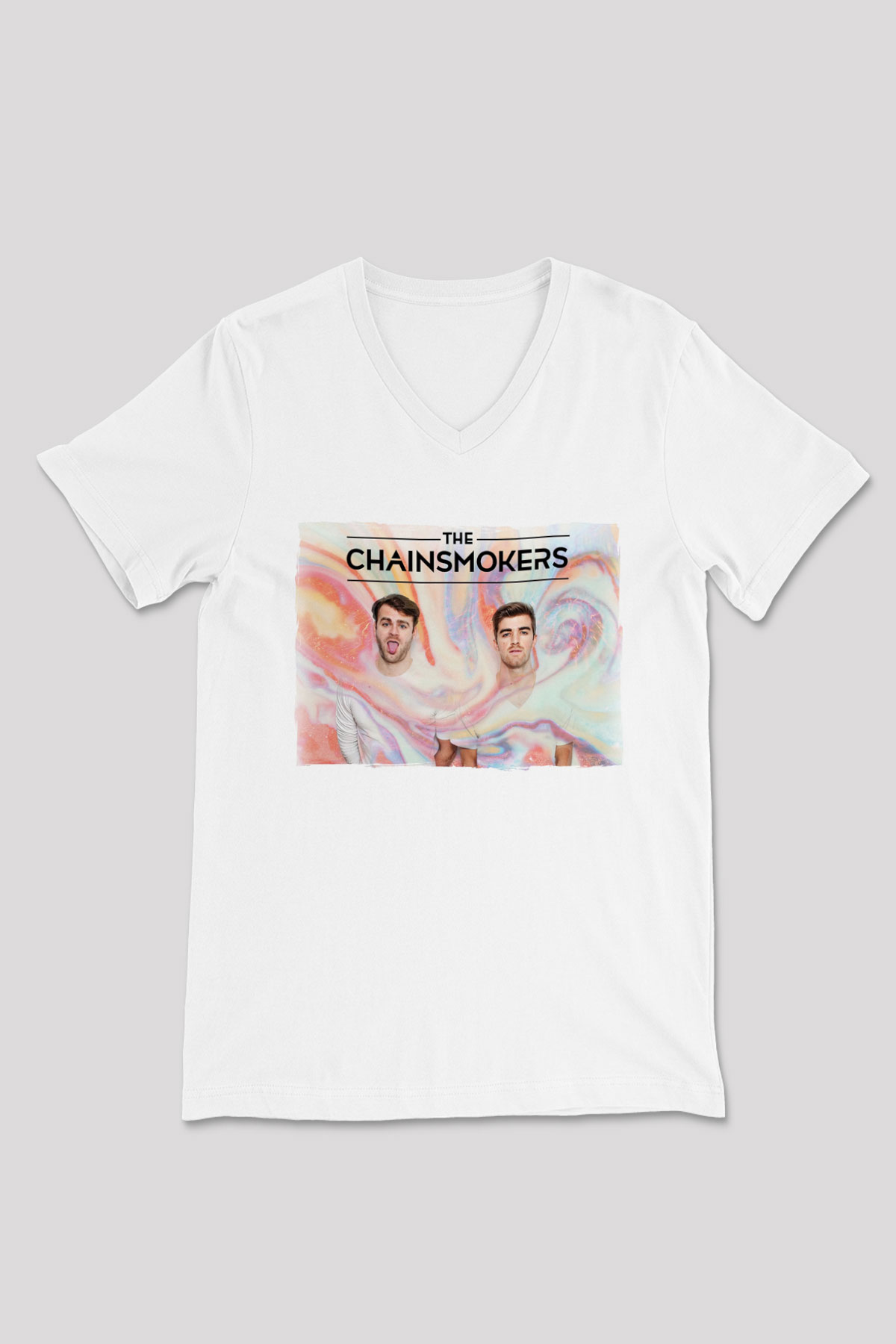 The Chainsmokers Beyaz Unisex V Yaka Tişört