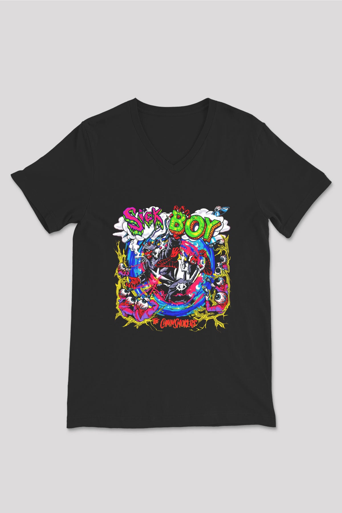 The Chainsmokers Siyah Unisex V Yaka Tişört T-Shirt