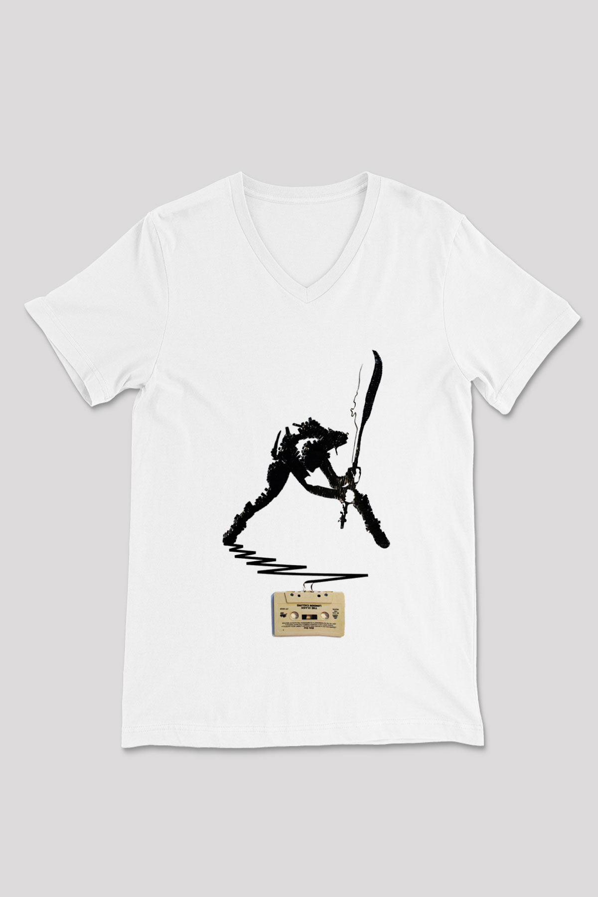 The Clash Beyaz Unisex V Yaka Tişört T-Shirt