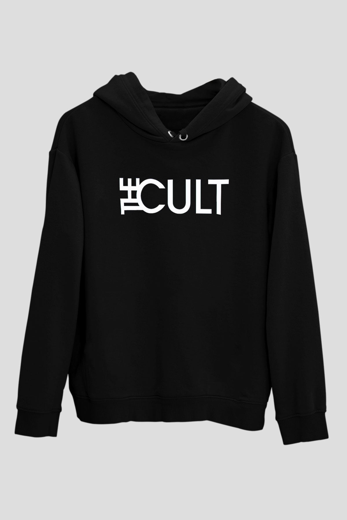 The Cult Baskılı Unisex Siyah Kapüşonlu Sweatshirt