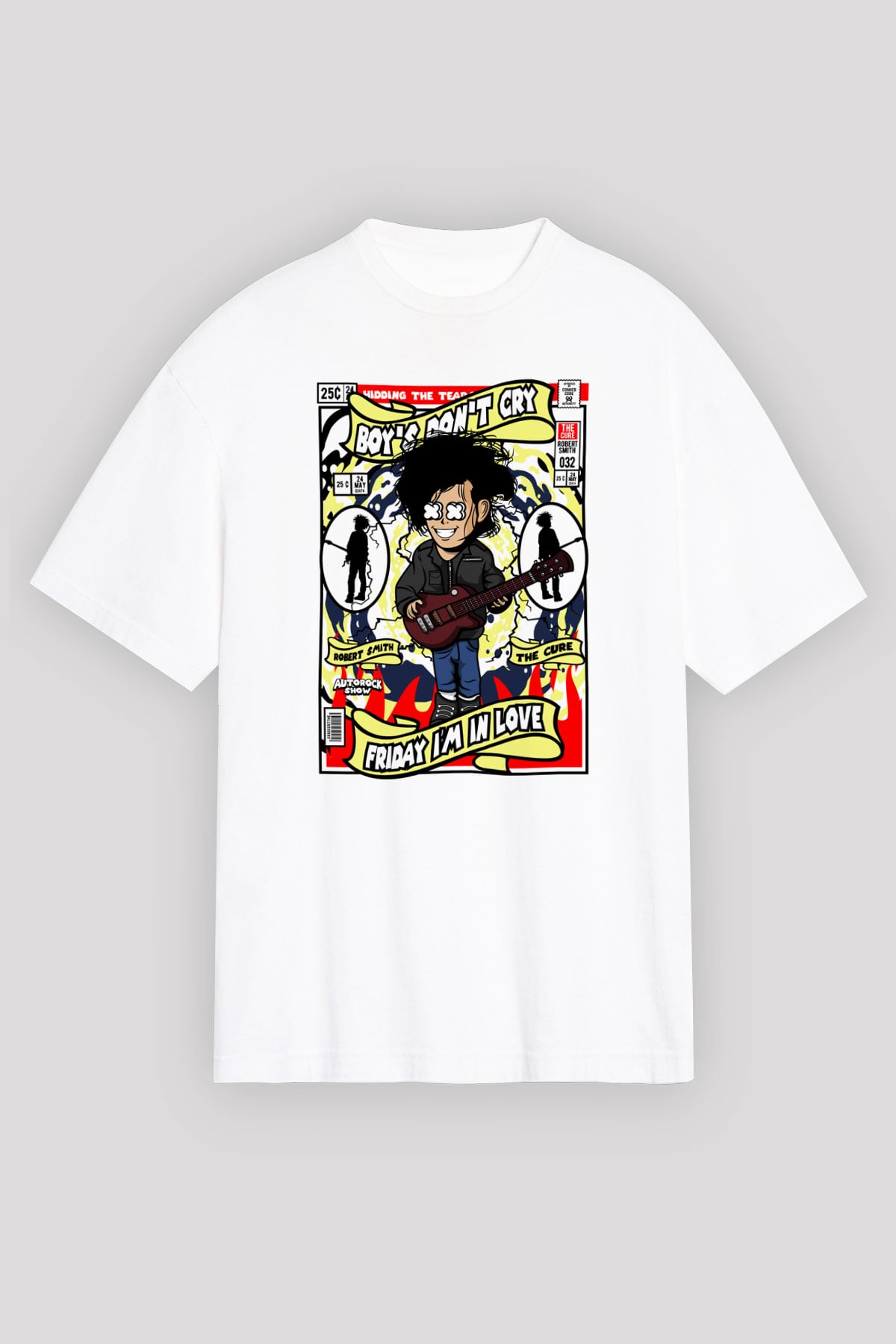 The Cure Baskılı Unisex Beyaz Oversize Tişört