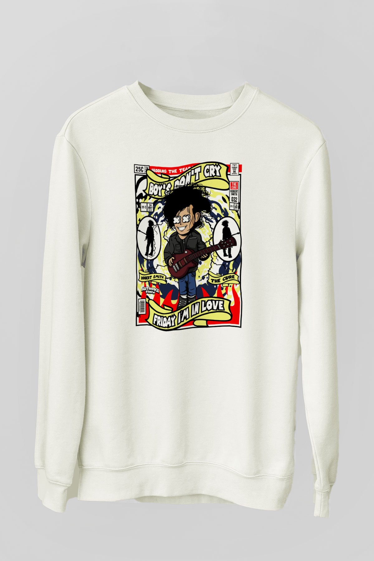 The Cure Baskılı Unisex Beyaz Sweatshirt