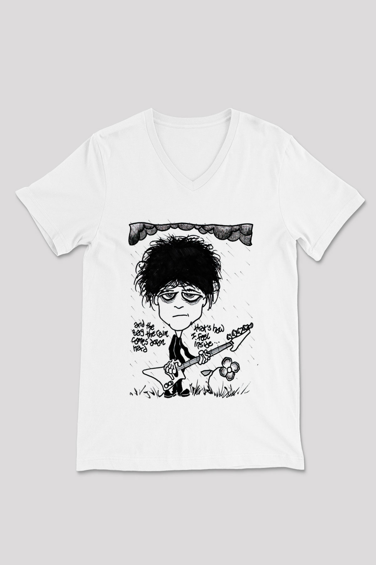 The Cure Beyaz Unisex V Yaka Tişört