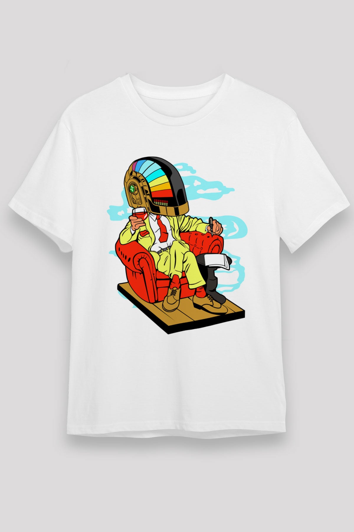The Daft Punk Boss Baskılı Unisex Beyaz Tişört