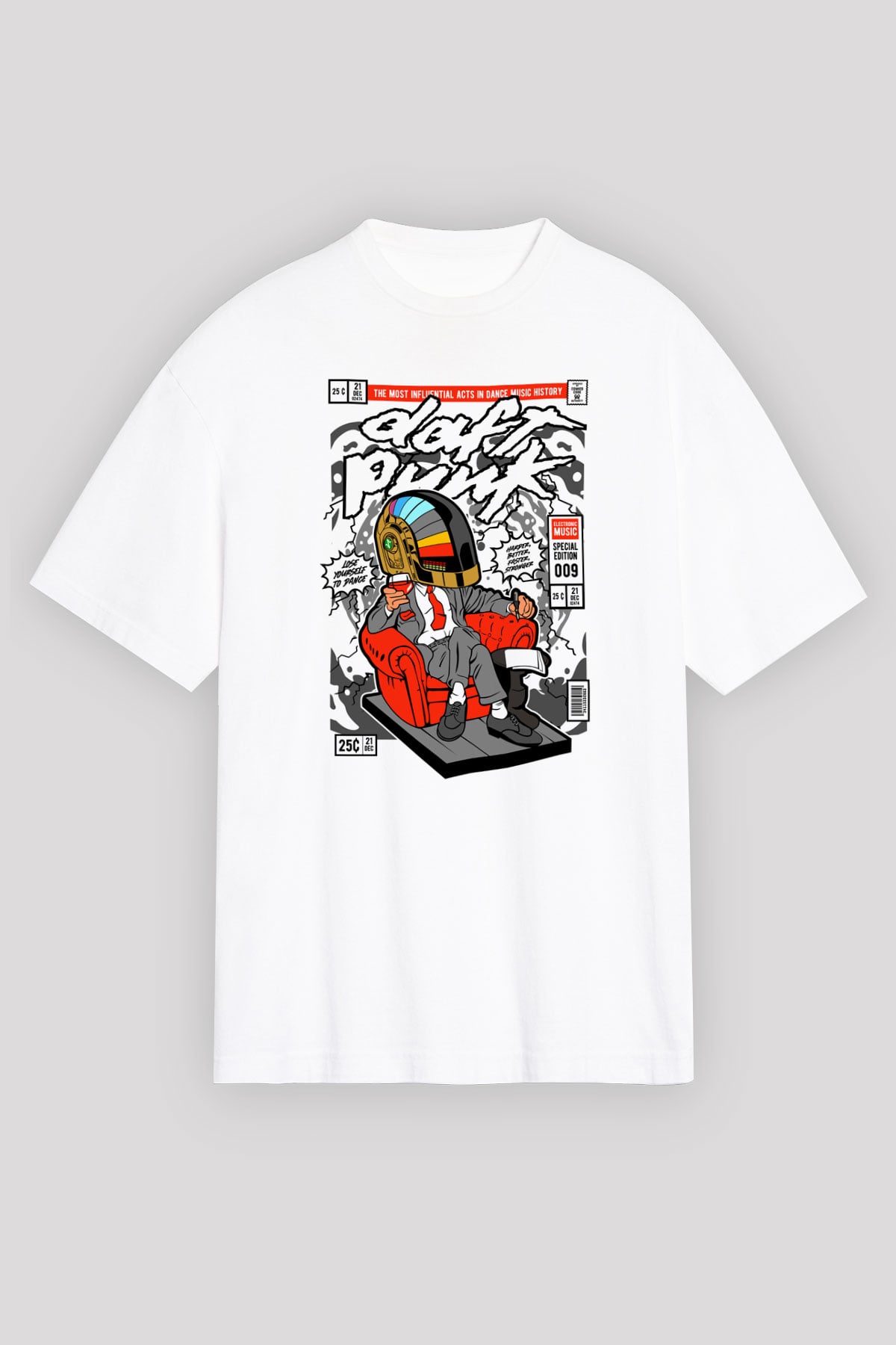 The Daft Punk Boss Baskılı Unisex Beyaz Oversize Tişört