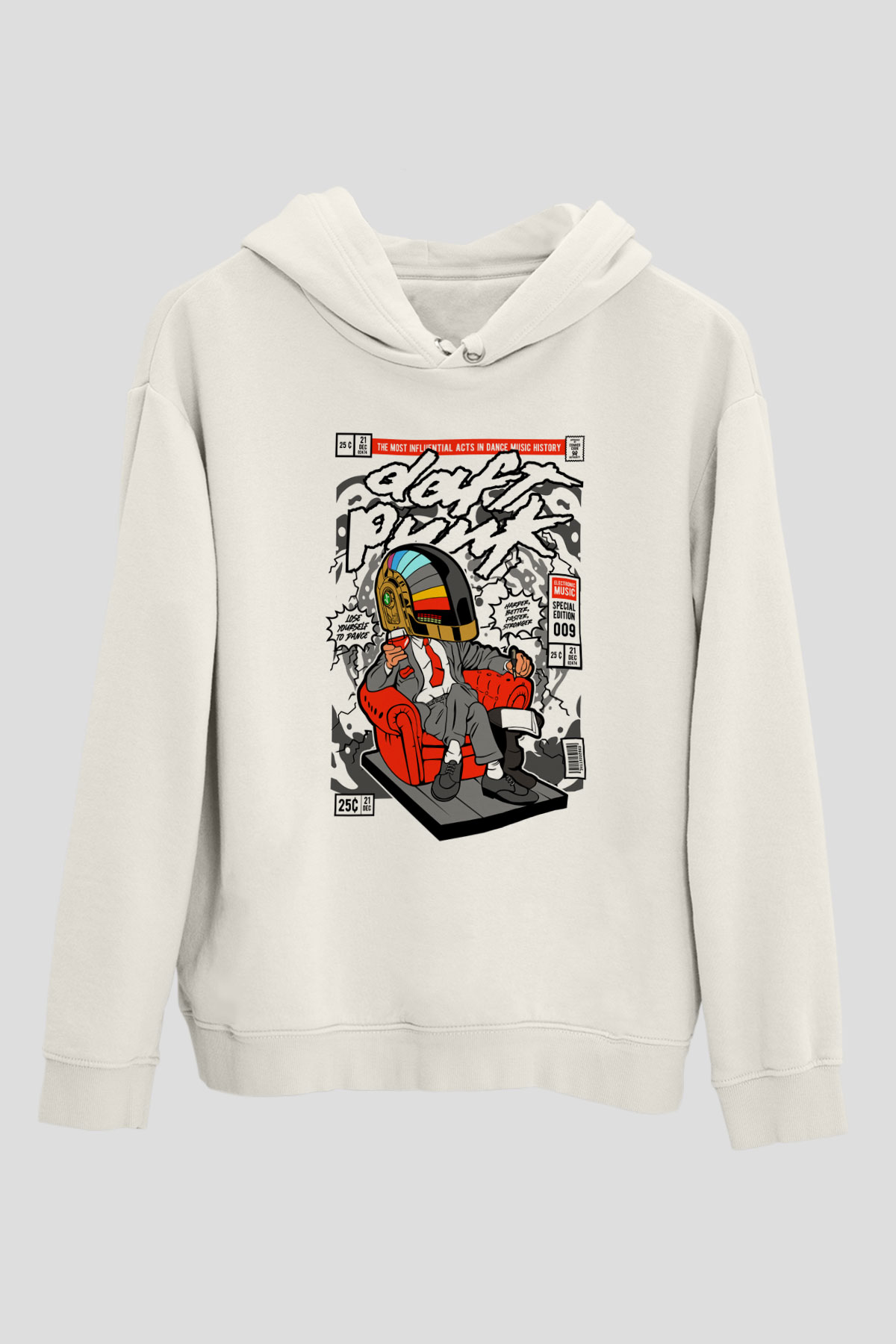 The Daft Punk Boss Baskılı Unisex Beyaz Hoodie