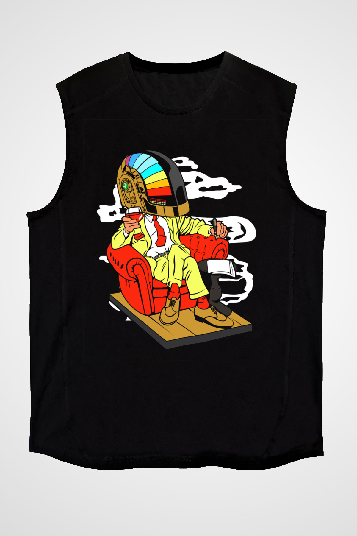 The Daft Punk Boss Baskılı Unisex Siyah Kolsuz Tişört