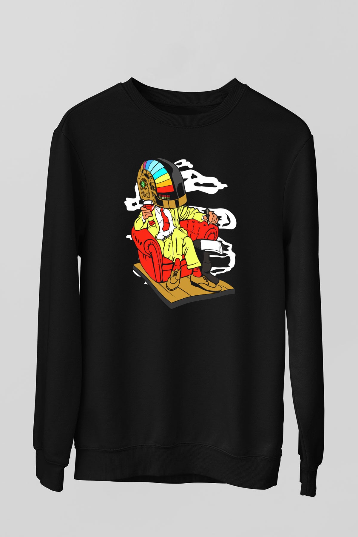 The Daft Punk Boss Baskılı Unisex Siyah Sweatshirt
