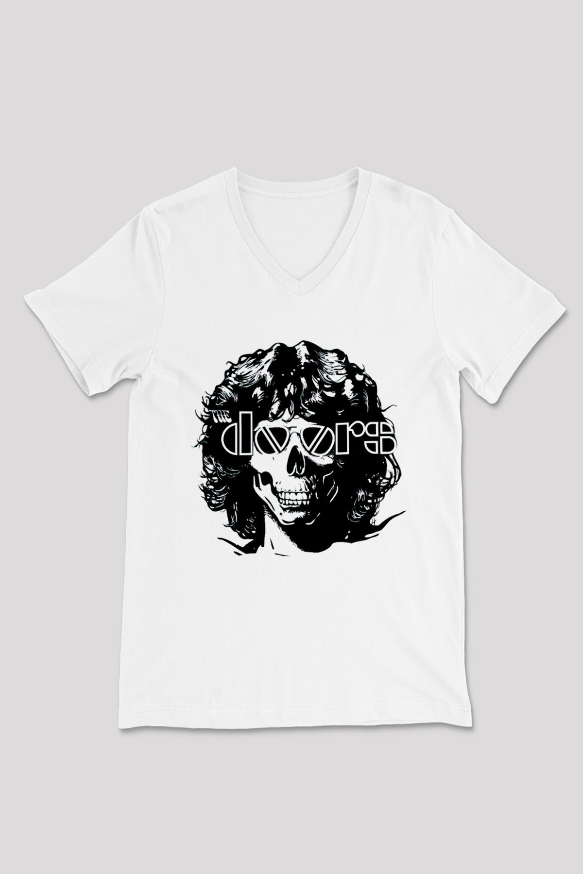 The Doors Beyaz Unisex V Yaka Tişört