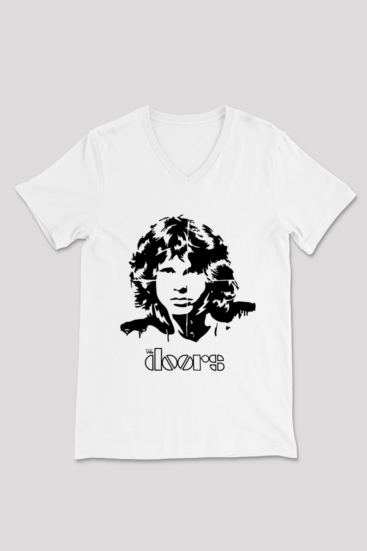 The Doors Beyaz Unisex V Yaka Tişört