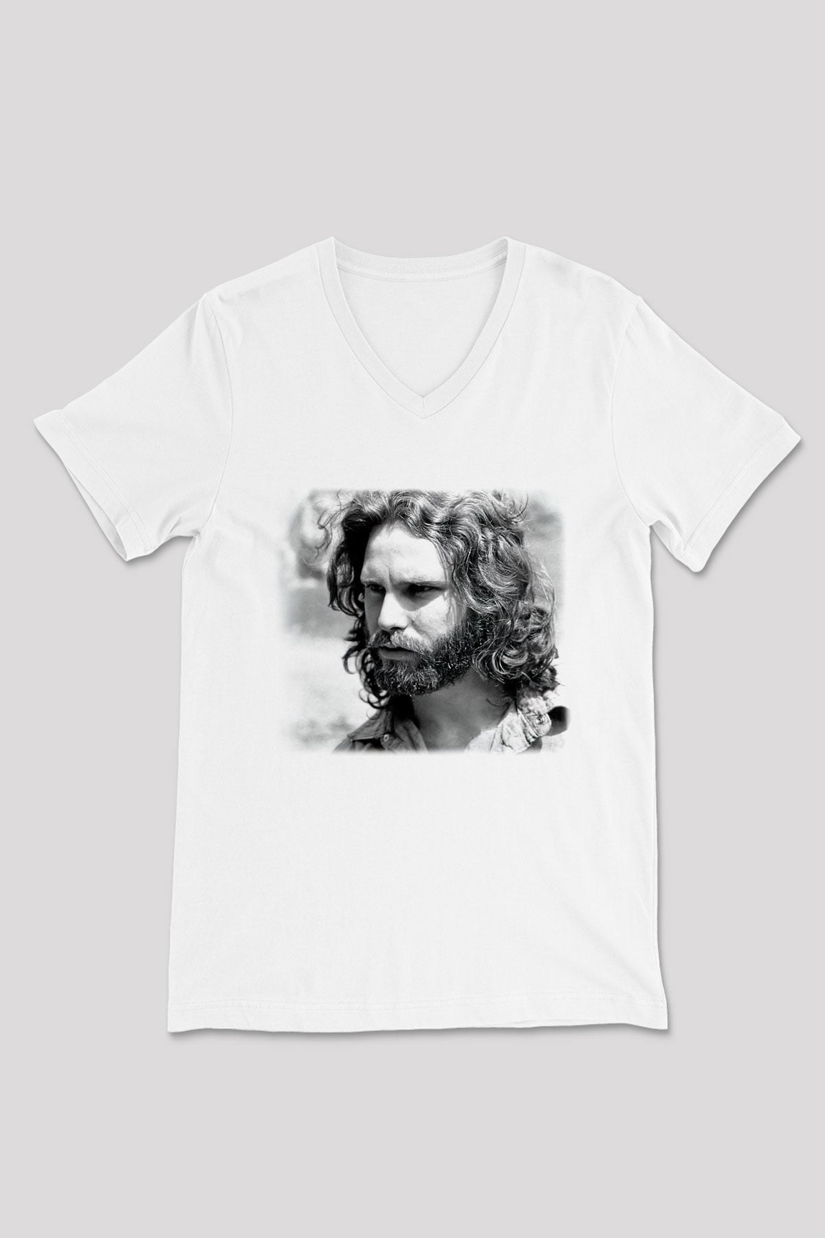 The Doors Beyaz Unisex V Yaka Tişört T-Shirt