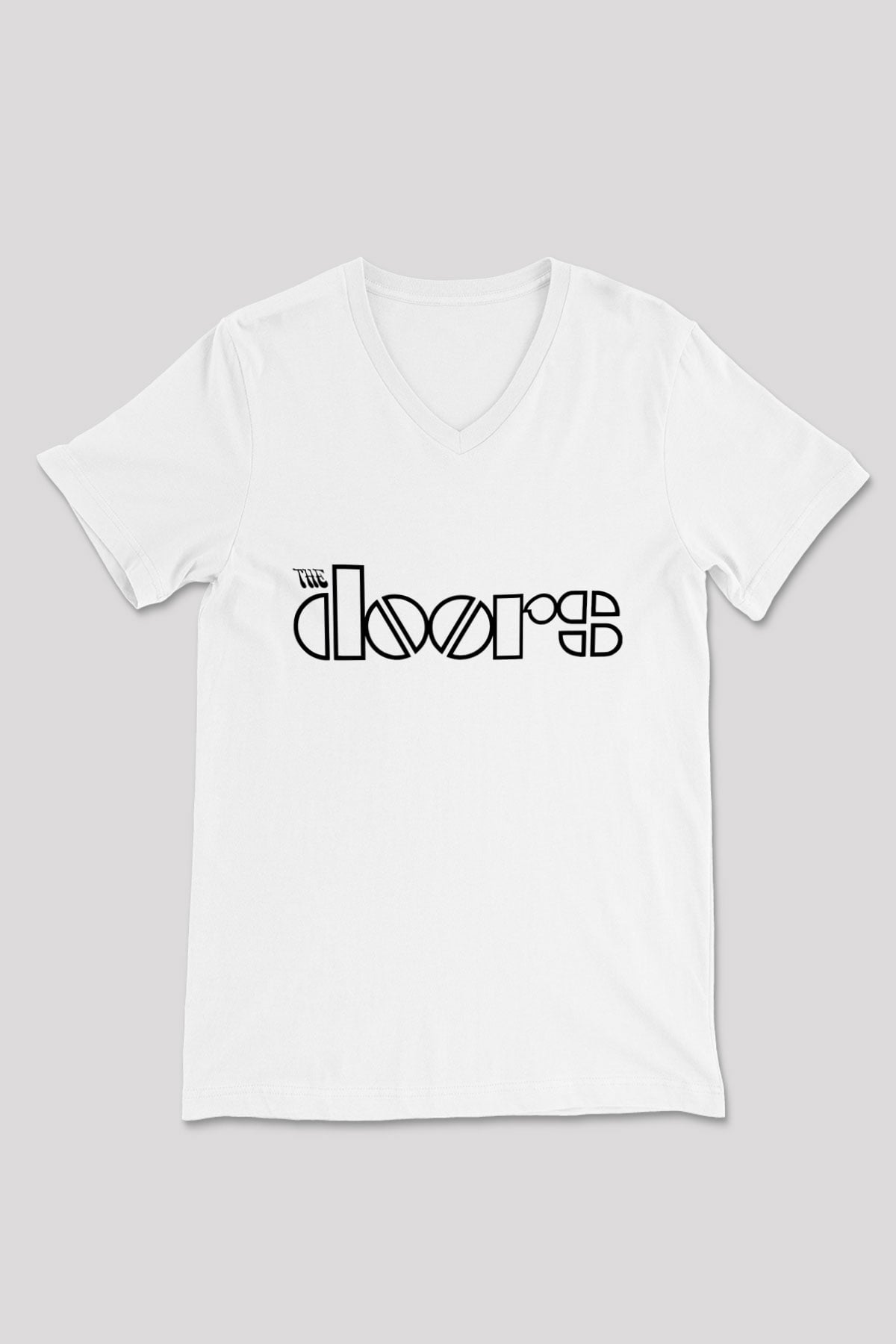 The Doors Beyaz Unisex V Yaka Tişört T-Shirt
