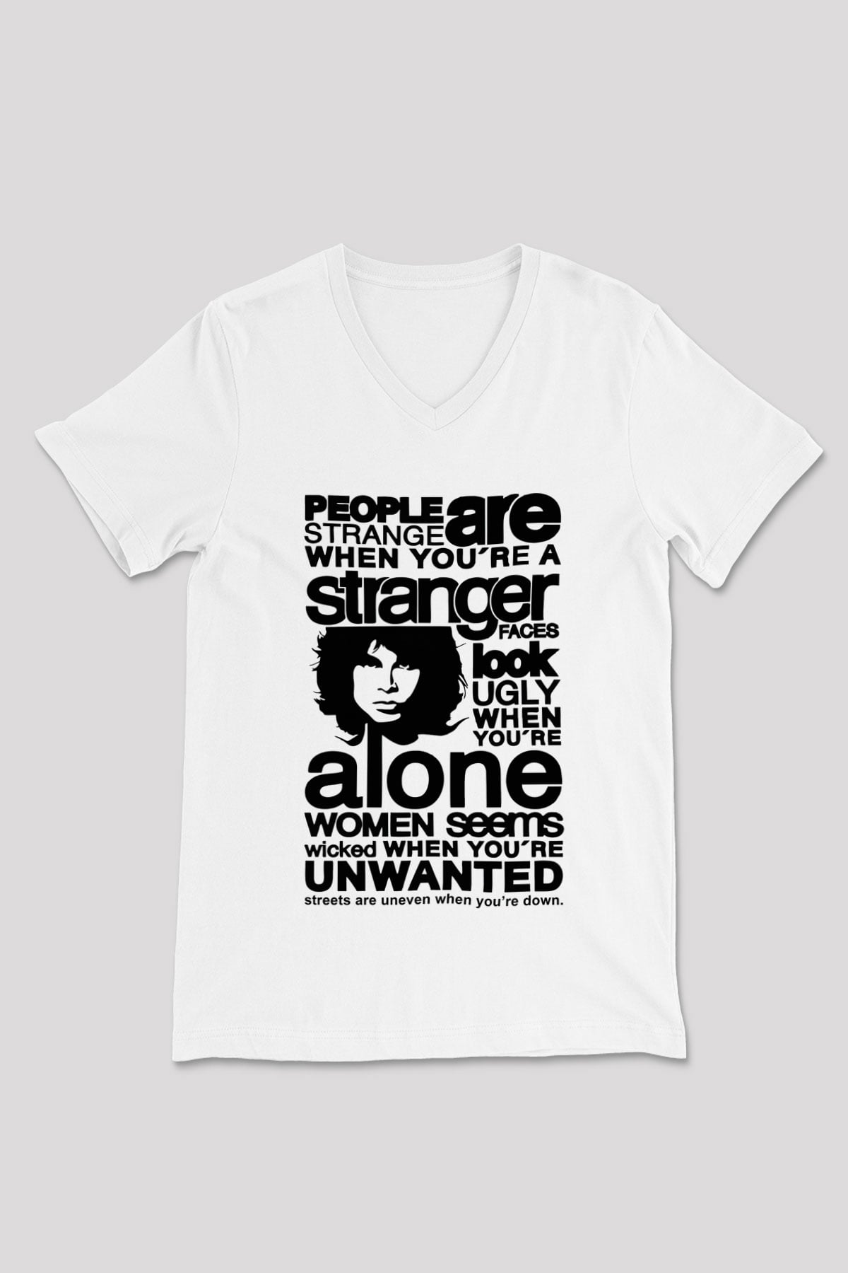 The Doors People Are Strange When You're A Stranger Beyaz Unisex V Yaka Tişört