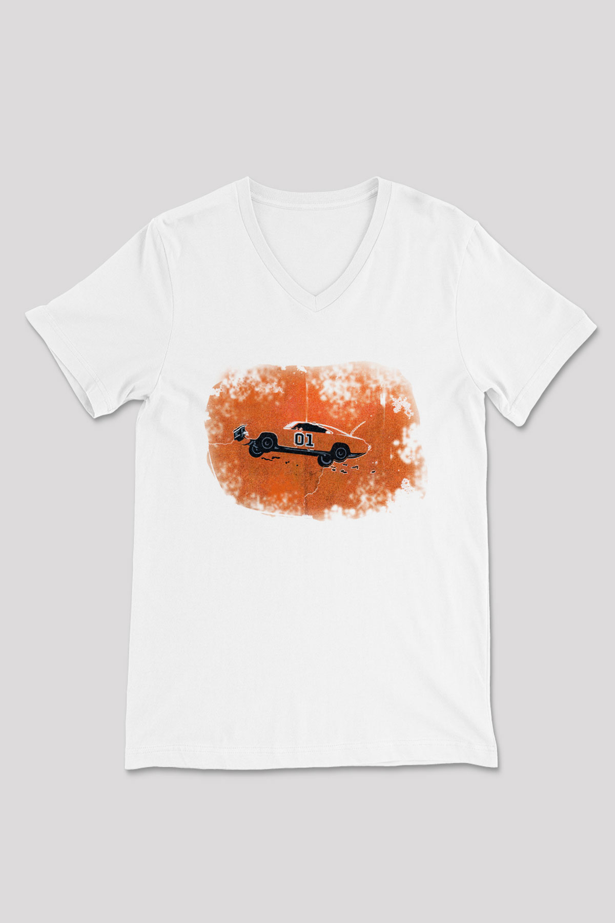 The Dukes of Hazzard Beyaz Unisex V Yaka Tişört