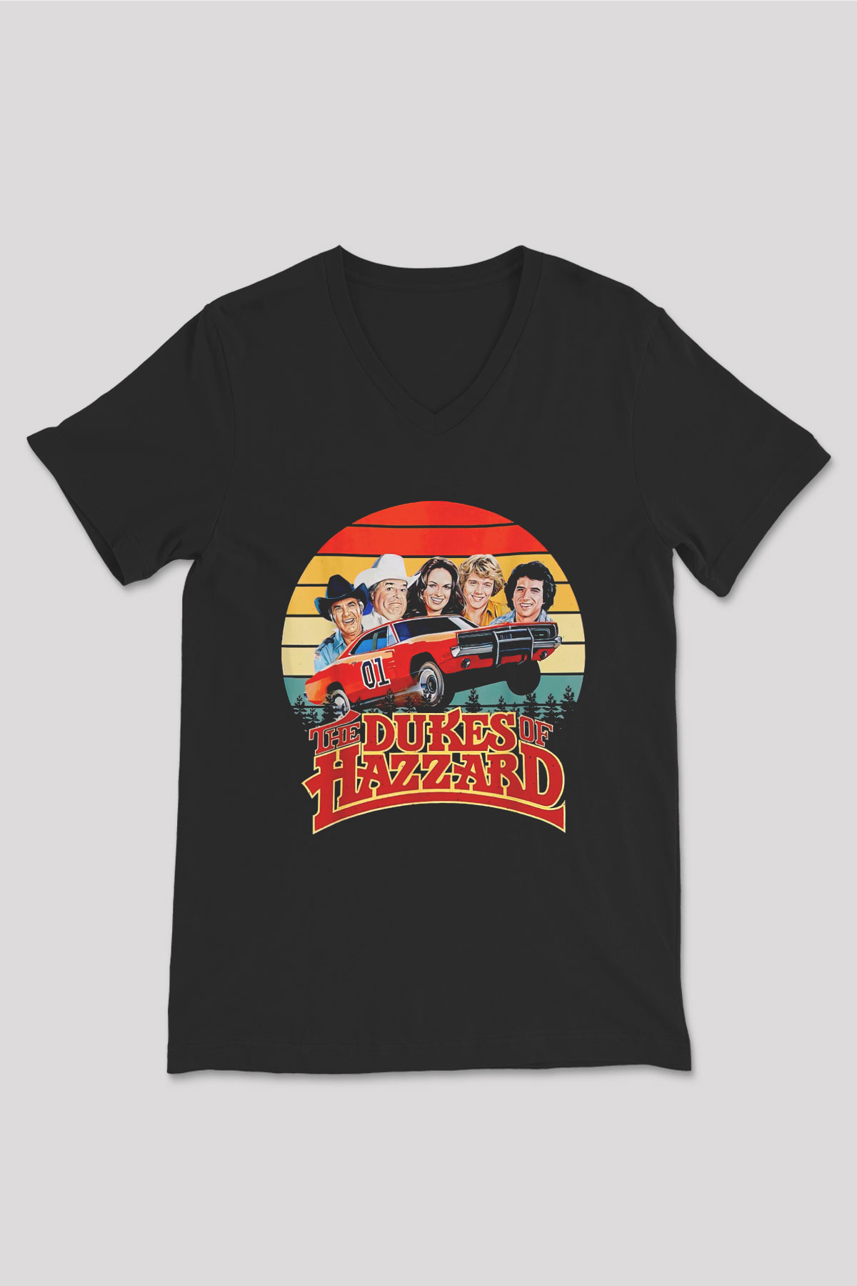 The Dukes of Hazzard Siyah Unisex  V Yaka Tişört