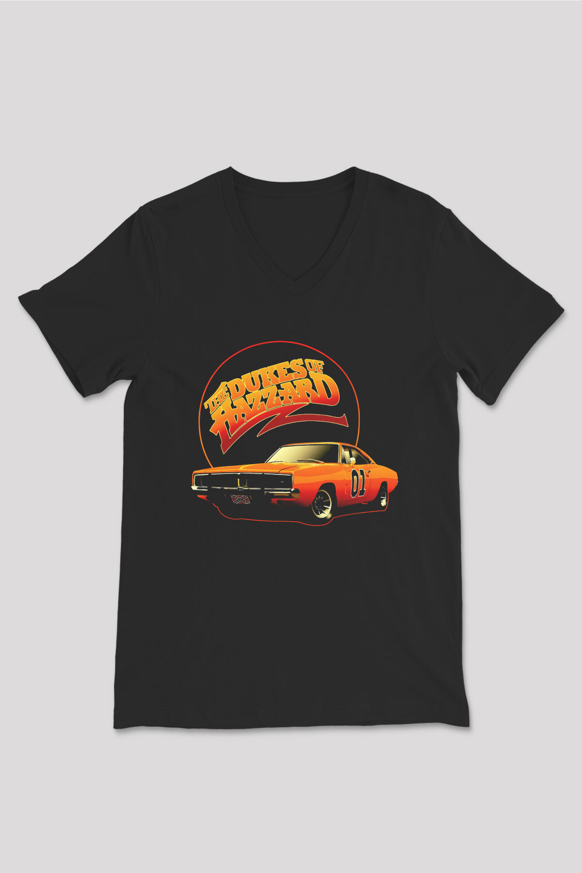 The Dukes of Hazzard Siyah Unisex  V Yaka Tişört