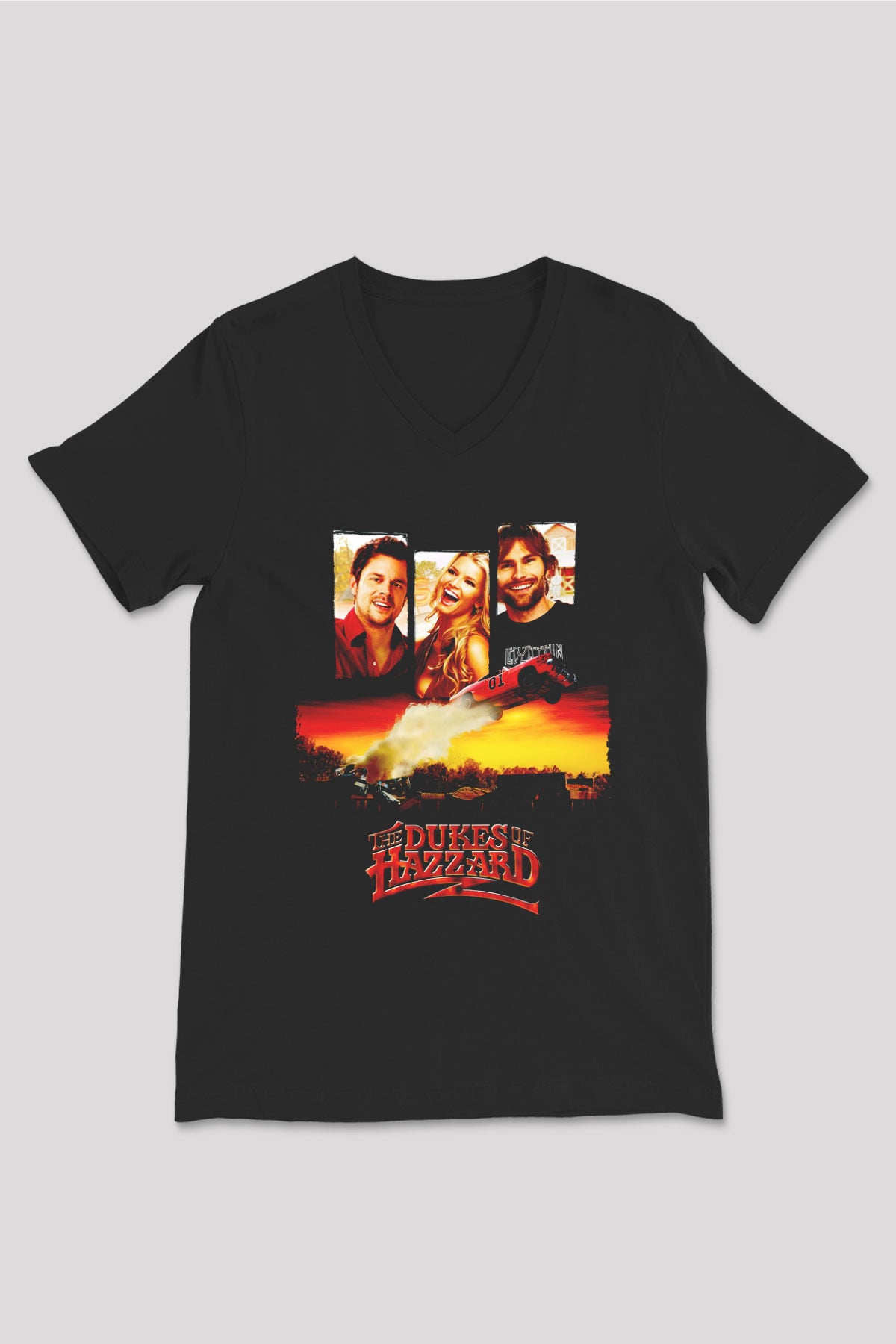 The Dukes of Hazzard Siyah Unisex  V Yaka Tişört