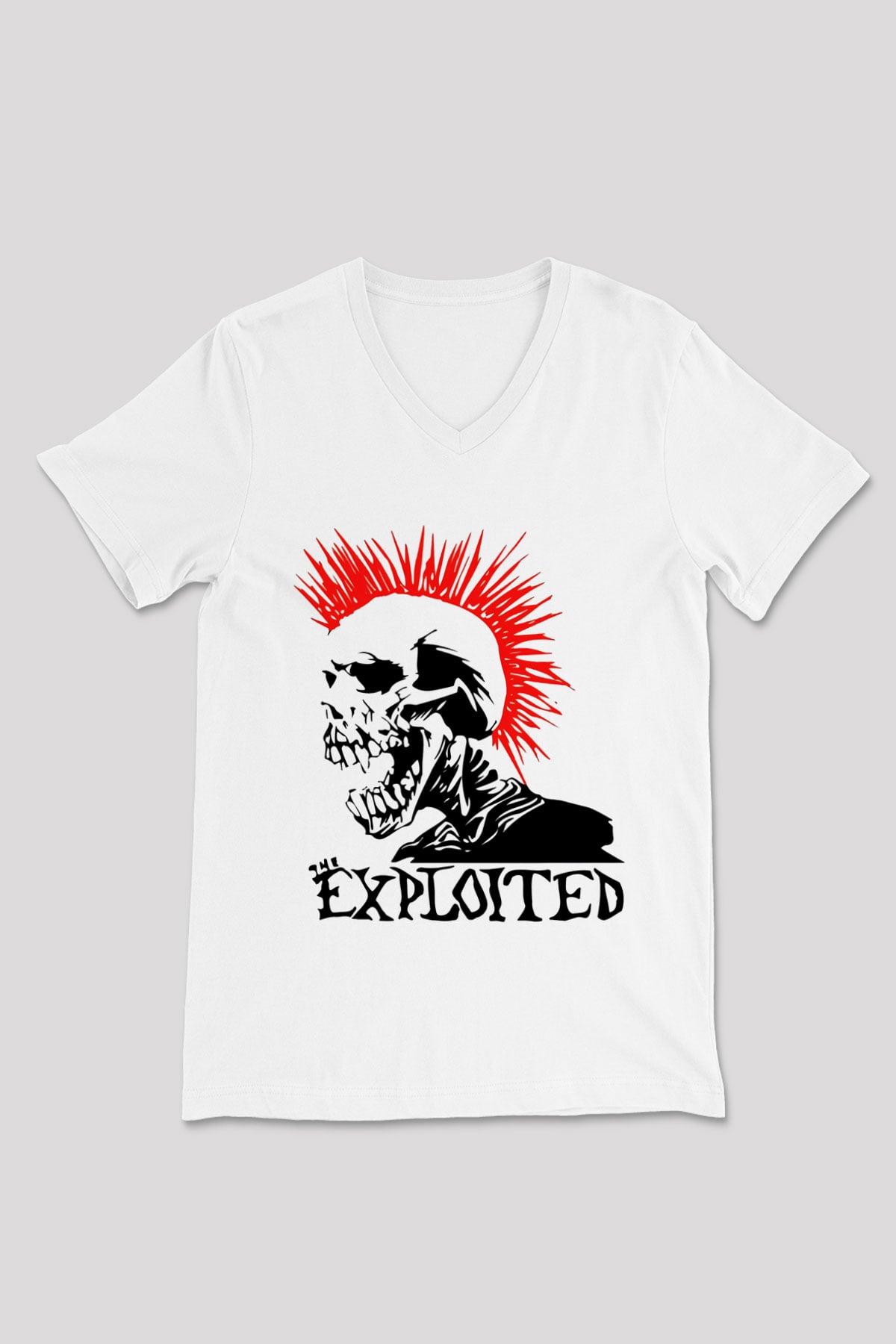 The Exploited Beyaz Unisex V Yaka Tişört T-Shirt