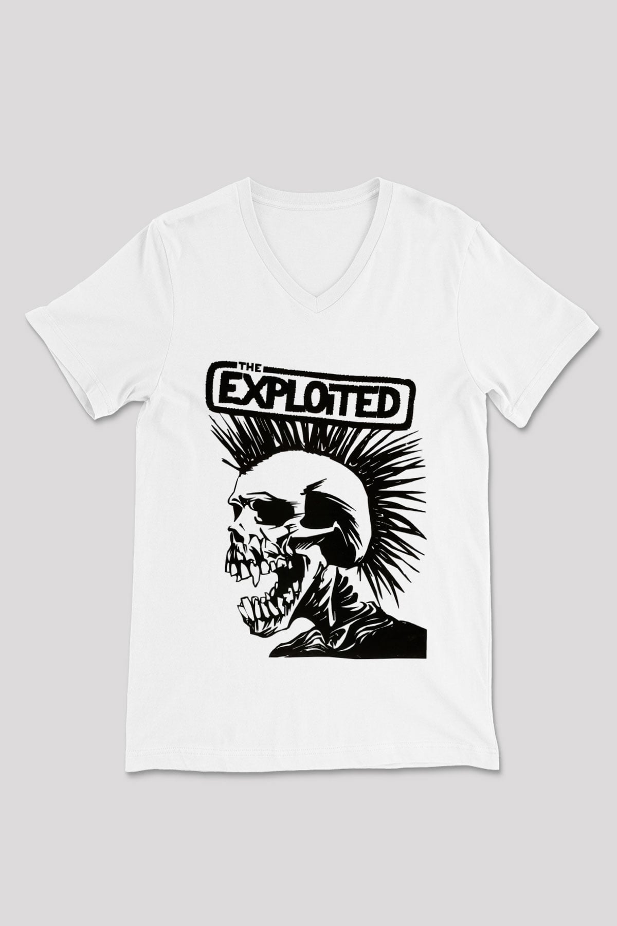 The Exploited Beyaz Unisex V Yaka Tişört T-Shirt