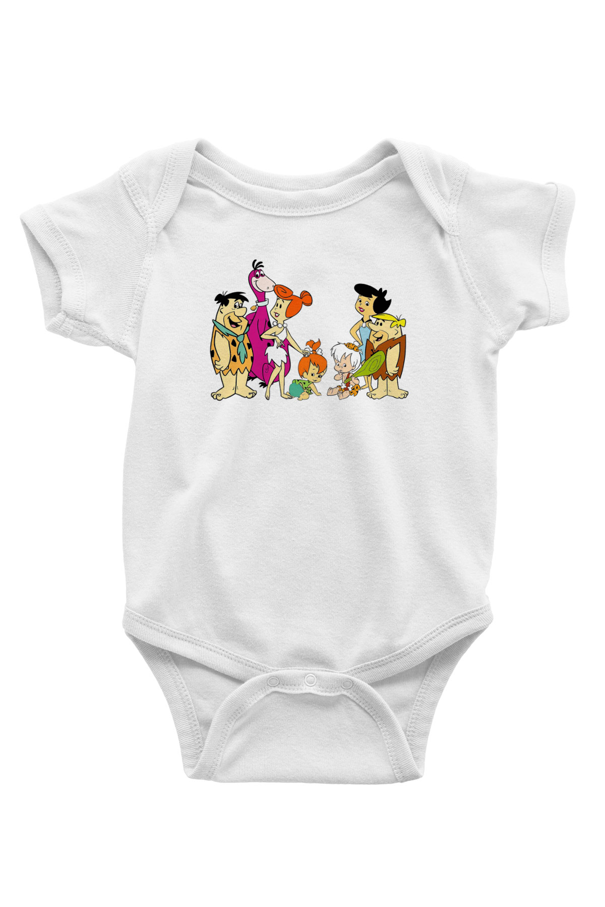 The Flintstones Taş Devri Baskılı Beyaz Unisex Bebek Body - Zıbın