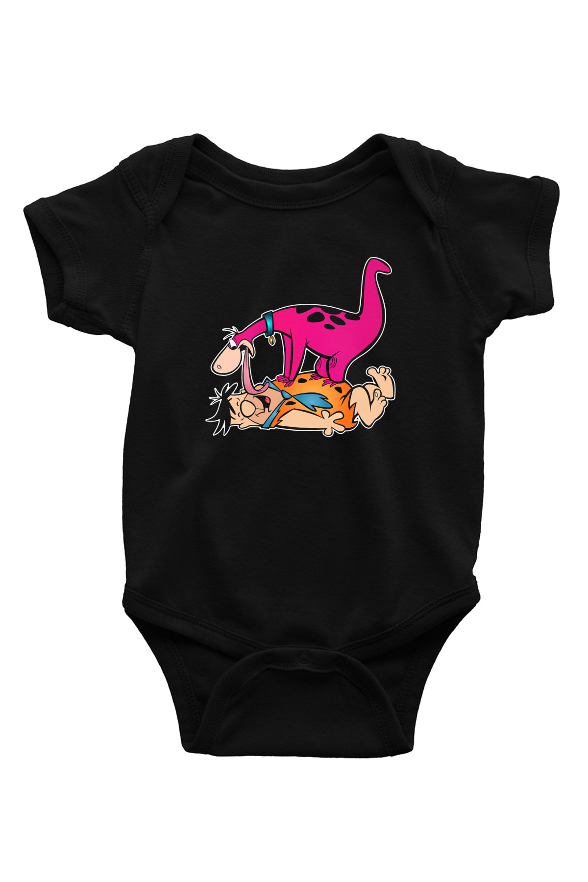The Flintstones Taş Devri Baskılı Siyah Bebek Body - Zıbın