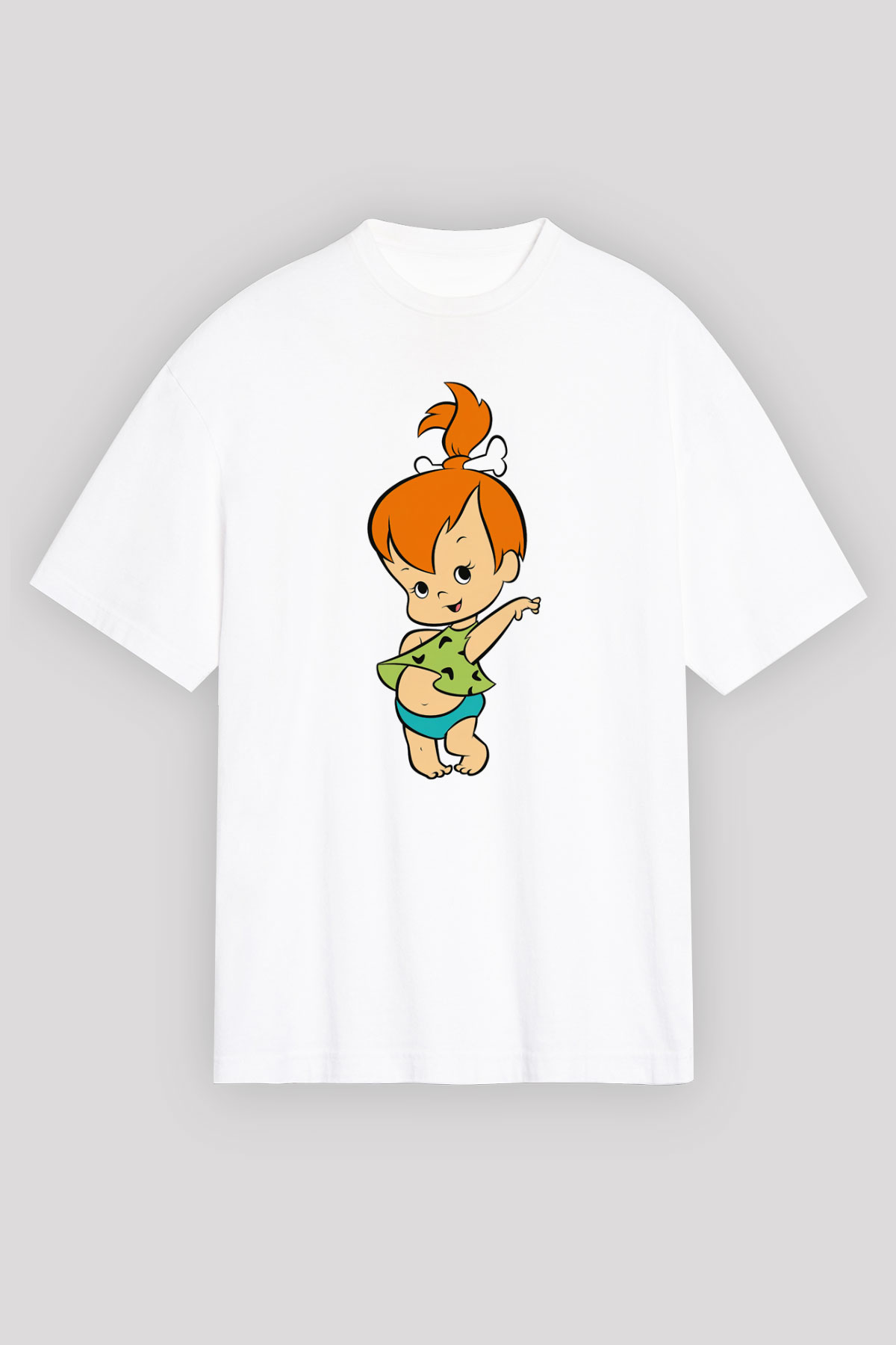 The Flintstones Taş Devri Beyaz Unisex Oversize Tişört