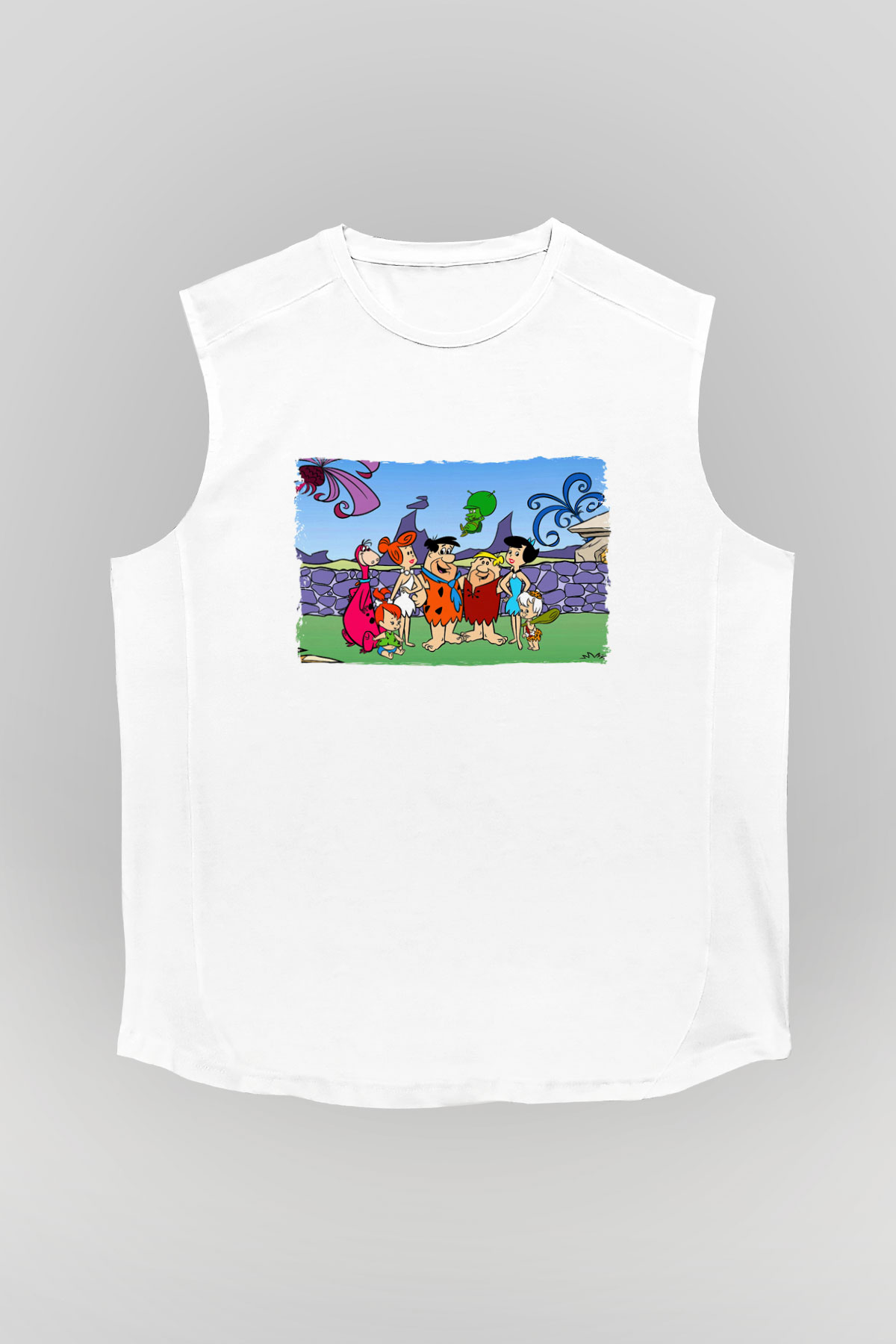 The Flintstones Taş Devri Beyaz Unisex  Kolsuz Tişört