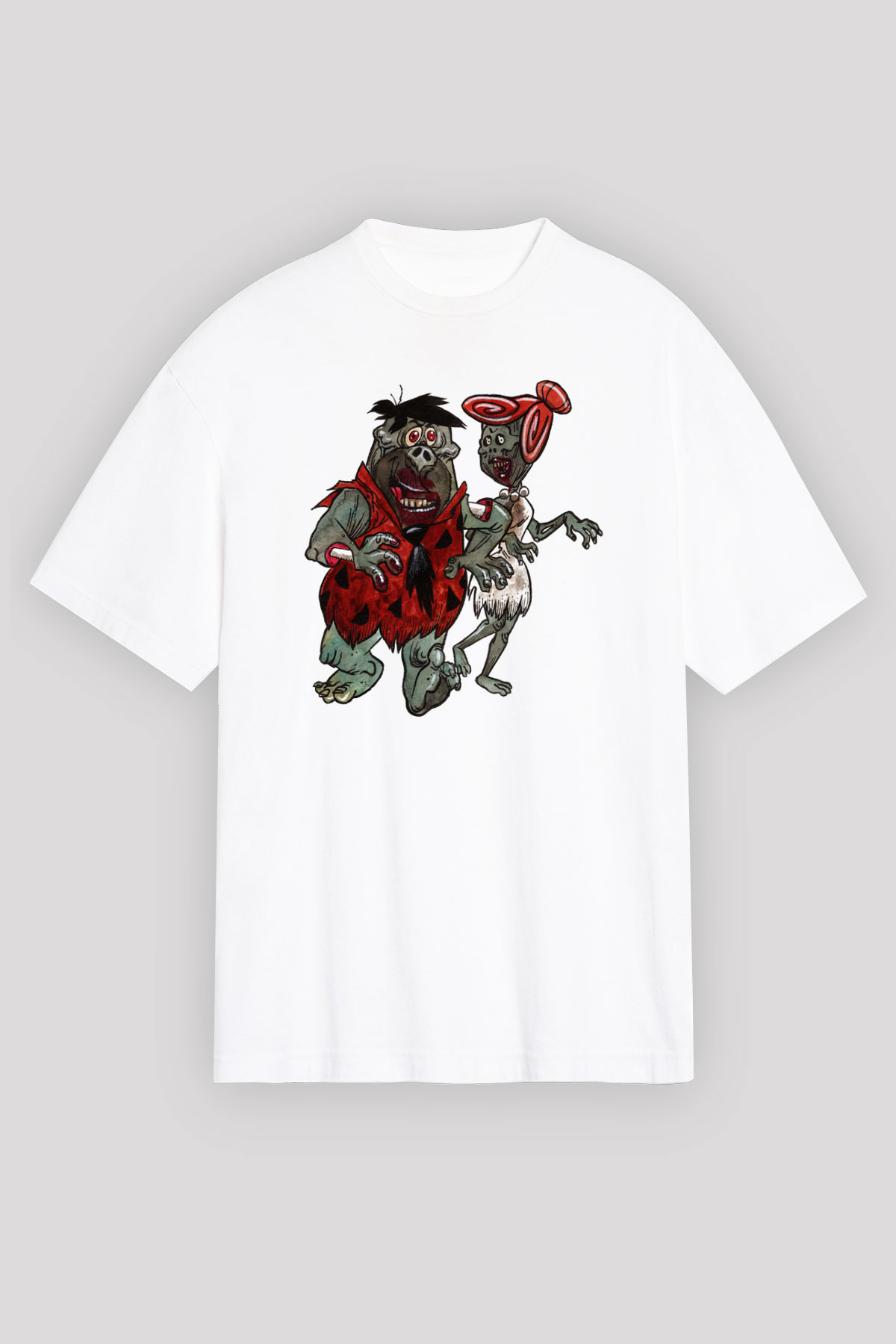 The Flintstones Taş Devri Beyaz Unisex Oversize Tişört