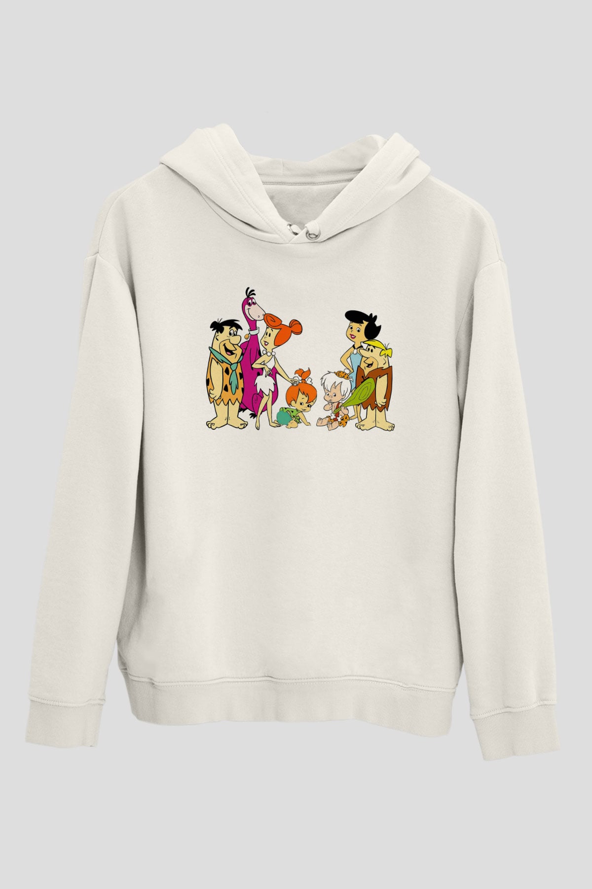 The Flintstones Taş Devri Beyaz Unisex Kapşonlu Sweatshirt