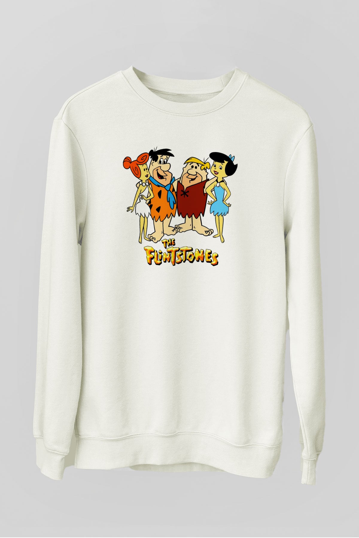 The Flintstones Taş Devri Beyaz Unisex  Sweatshirt