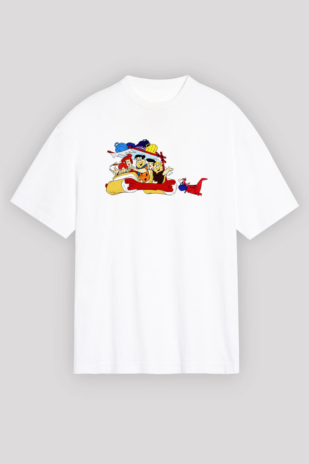 The Flintstones Taş Devri Beyaz Unisex Oversize Tişört