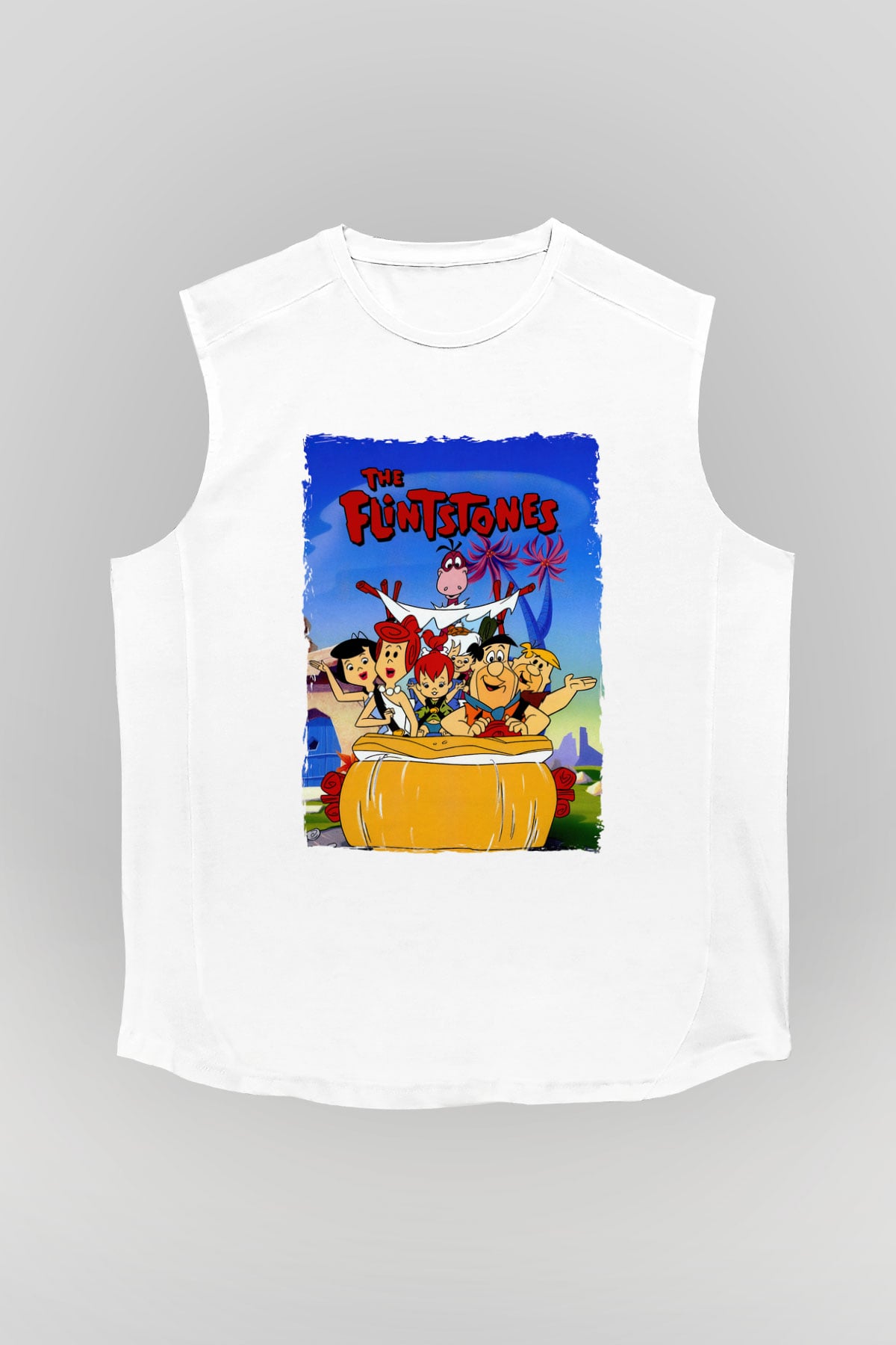The Flintstones Taş Devri Beyaz Unisex  Kolsuz Tişört