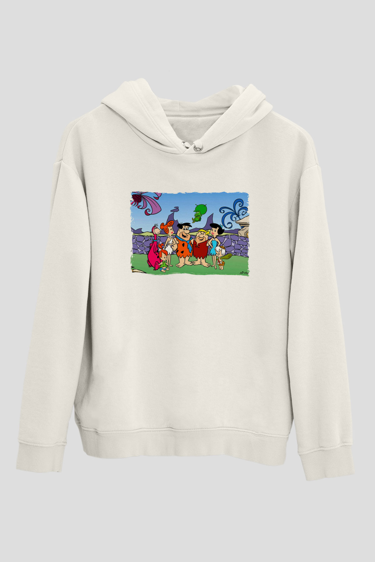 The Flintstones Taş Devri Beyaz Unisex Hoodie
