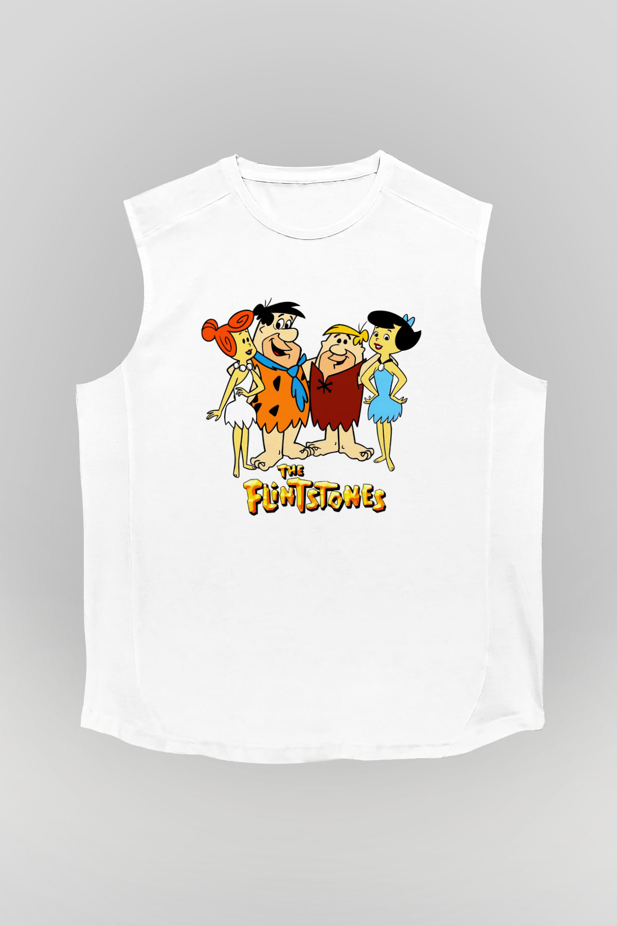 The Flintstones Taş Devri Beyaz Unisex  Kolsuz Tişört