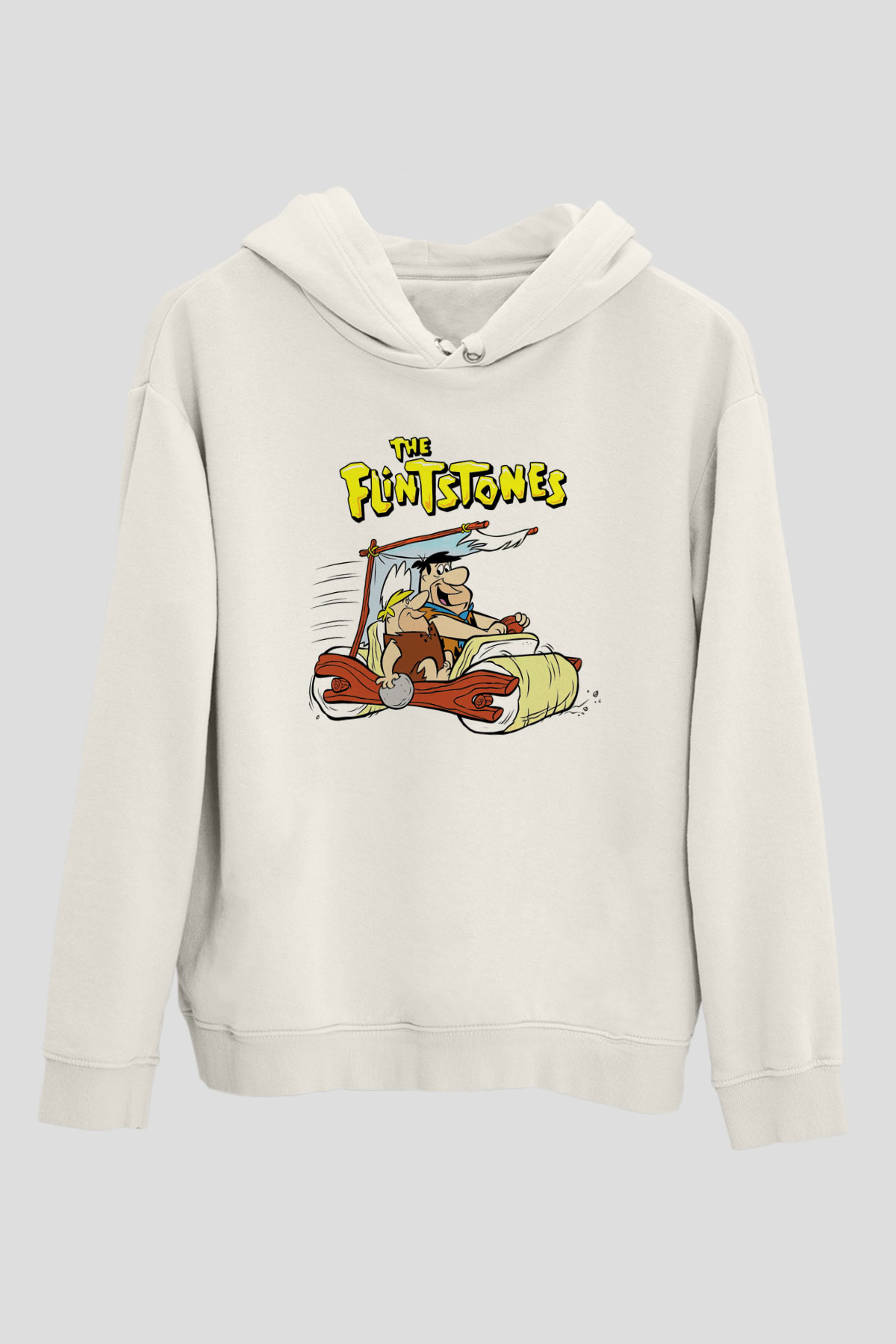 The Flintstones Taş Devri Beyaz Unisex Kapşonlu Sweatshirt