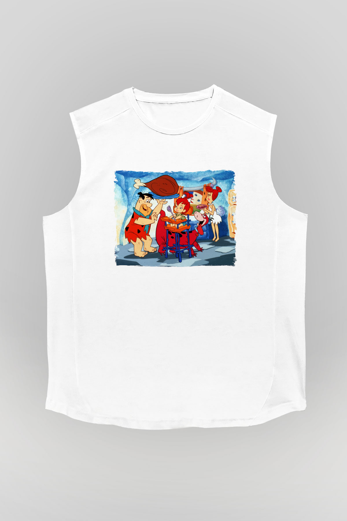 The Flintstones Taş Devri Beyaz Unisex  Kolsuz Tişört