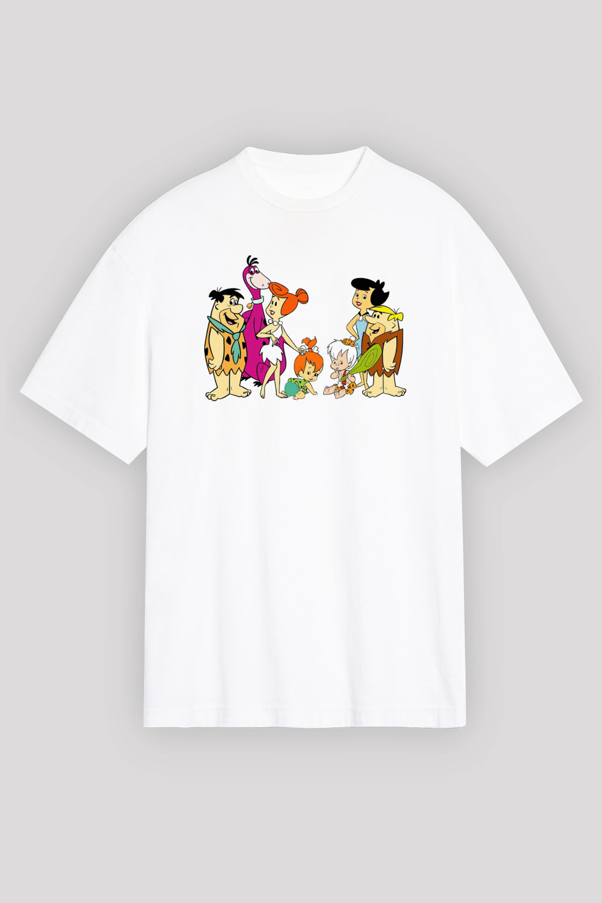 The Flintstones Taş Devri Beyaz Unisex Oversize Tişört