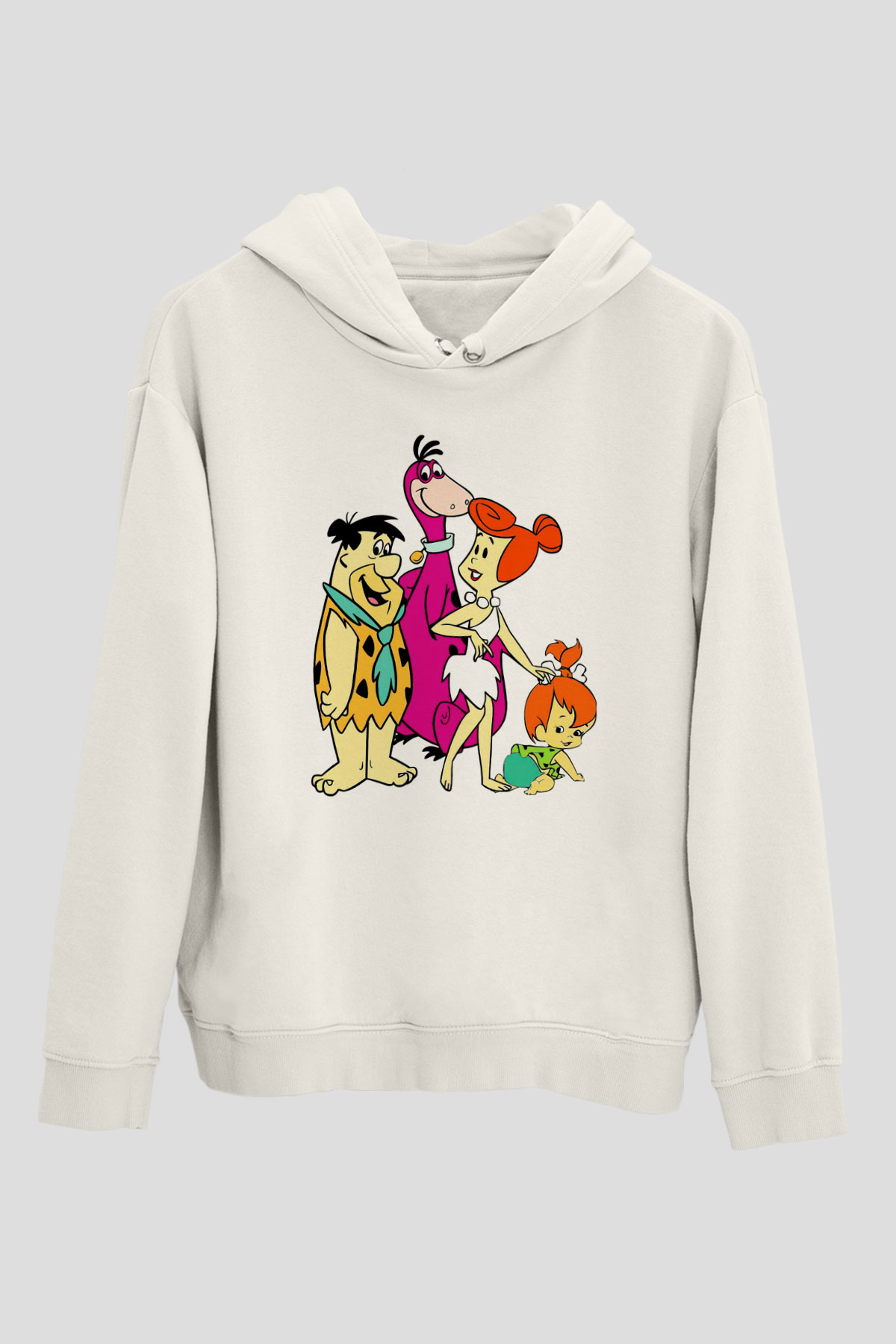 The Flintstones Taş Devri Beyaz Unisex Kapşonlu Sweatshirt