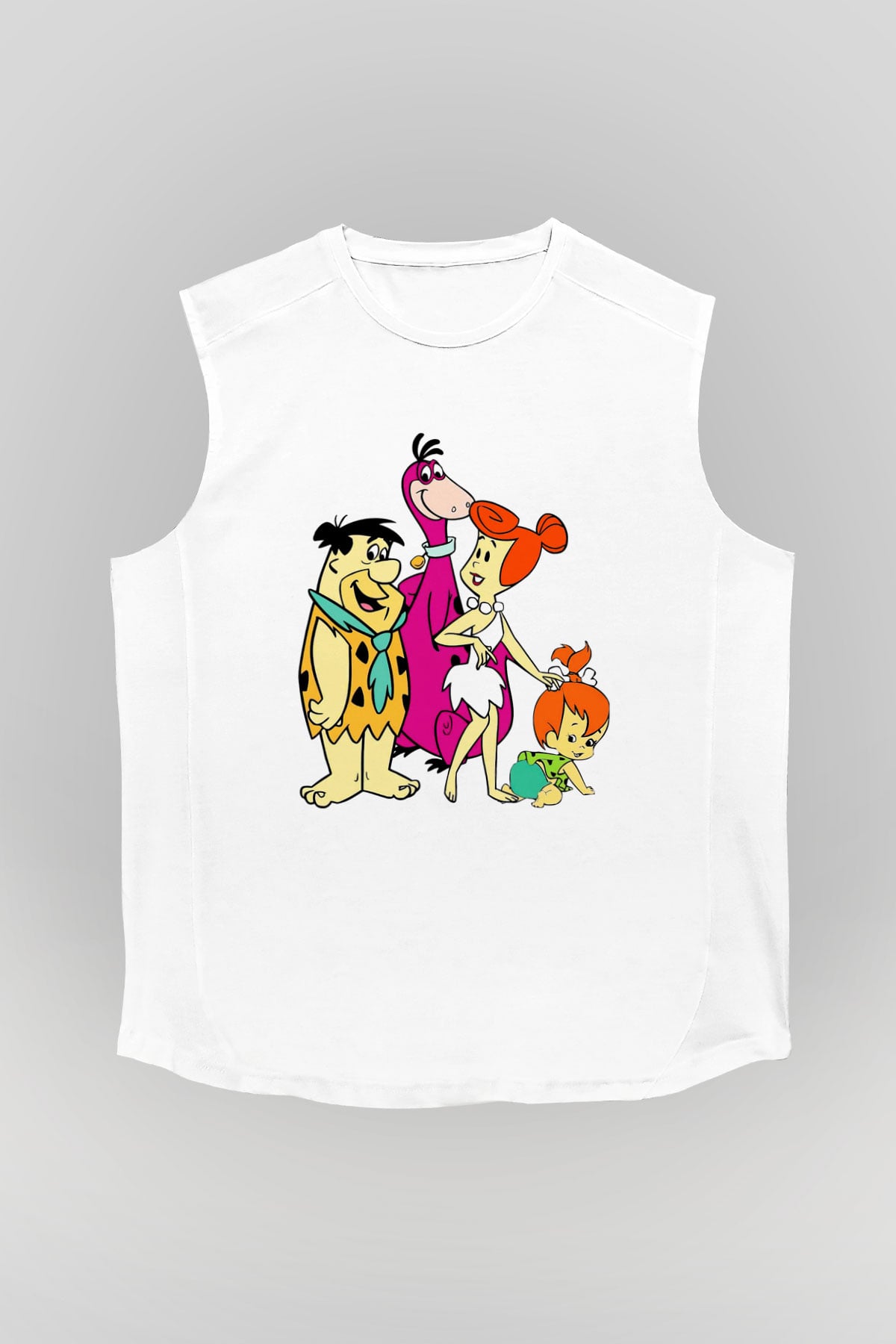 The Flintstones Taş Devri Beyaz Unisex Kolsuz Tişört