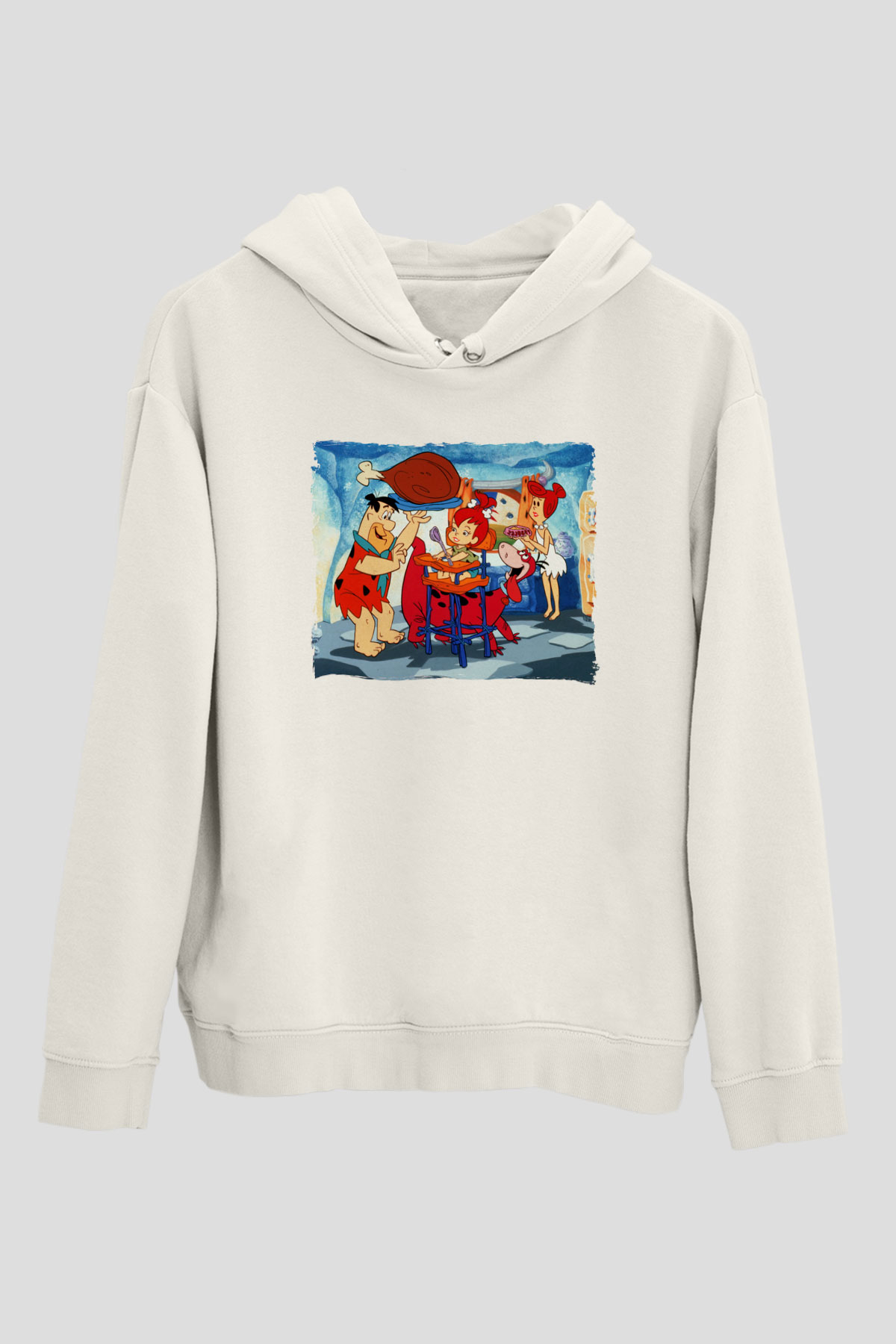 The Flintstones Taş Devri Beyaz Unisex Hoodie