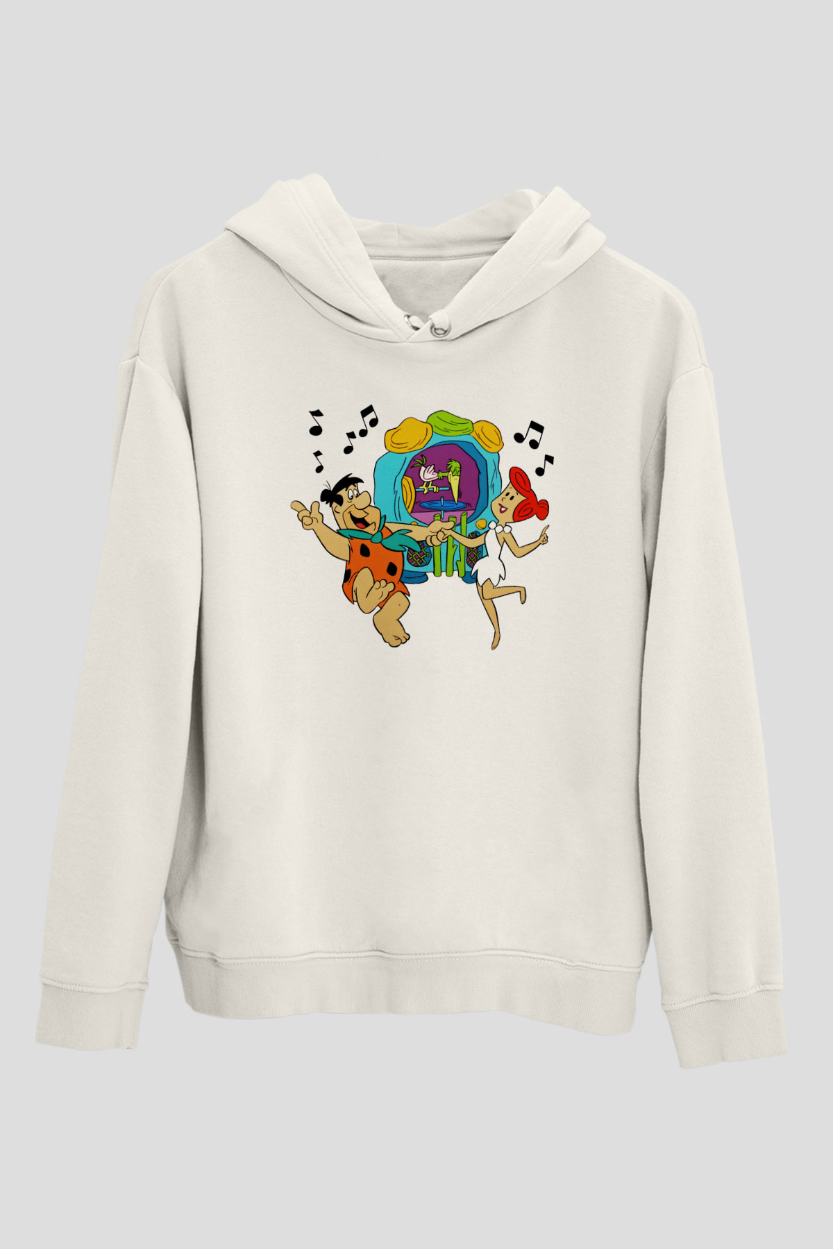 The Flintstones Taş Devri Beyaz Unisex Kapşonlu Sweatshirt