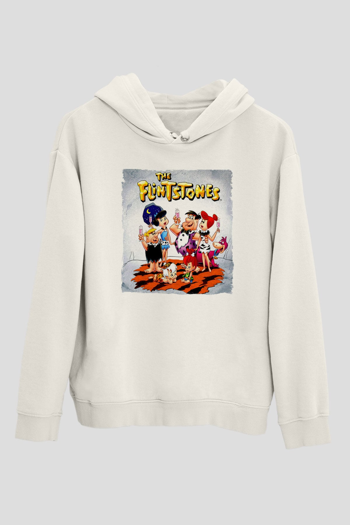 The Flintstones Taş Devri Beyaz Unisex Hoodie