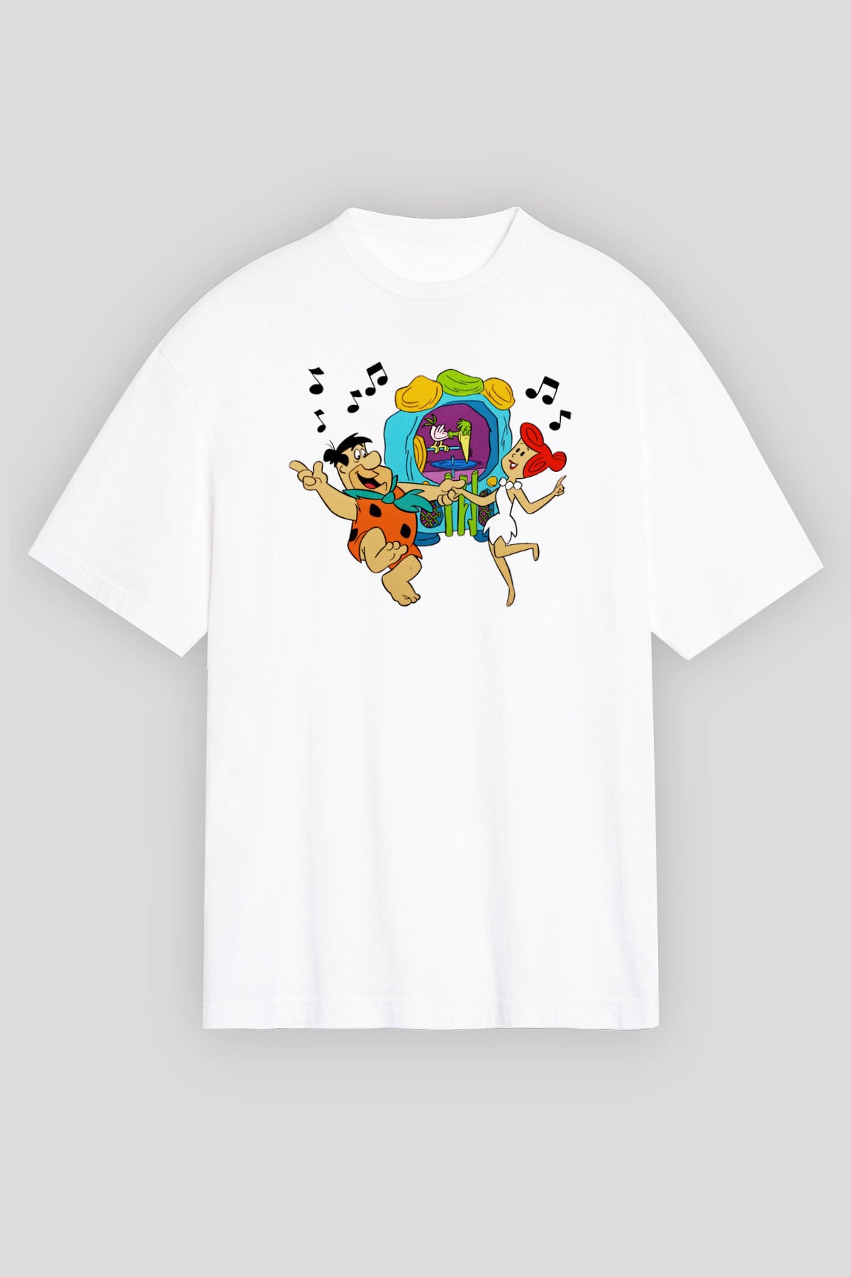 The Flintstones Taş Devri Beyaz Unisex Oversize Tişört