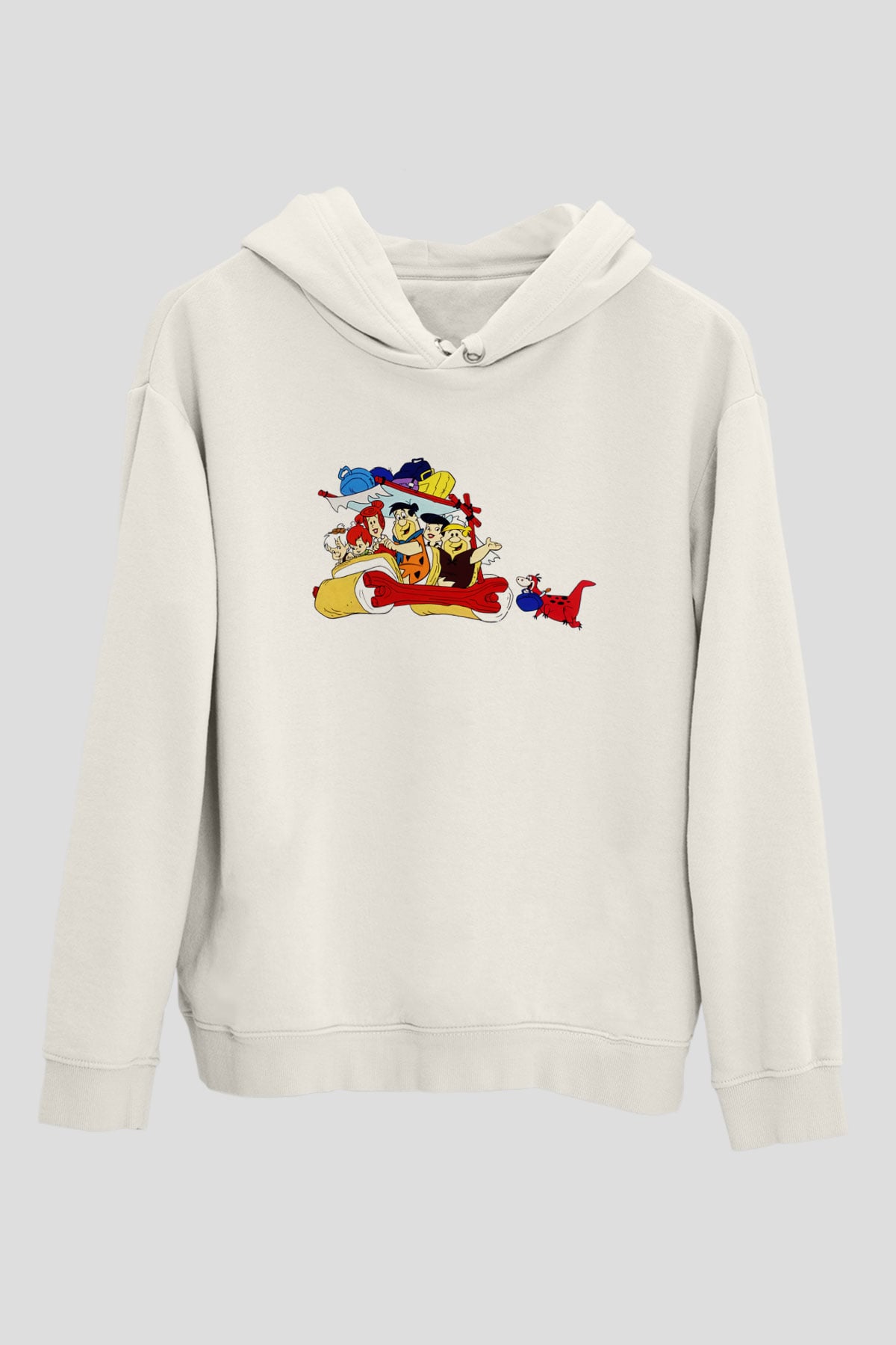 The Flintstones Taş Devri Beyaz Unisex Kapşonlu Sweatshirt