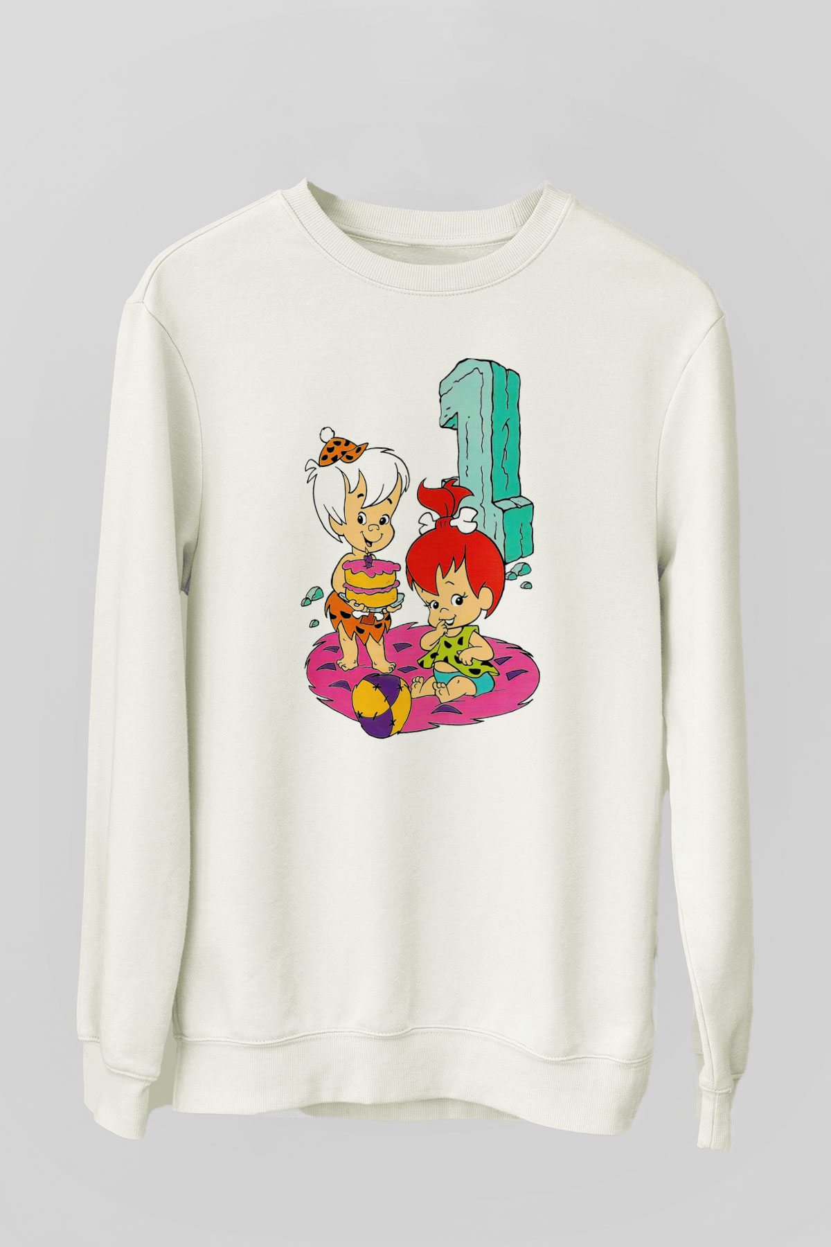 The Flintstones Taş Devri Beyaz Unisex Sweatshirt