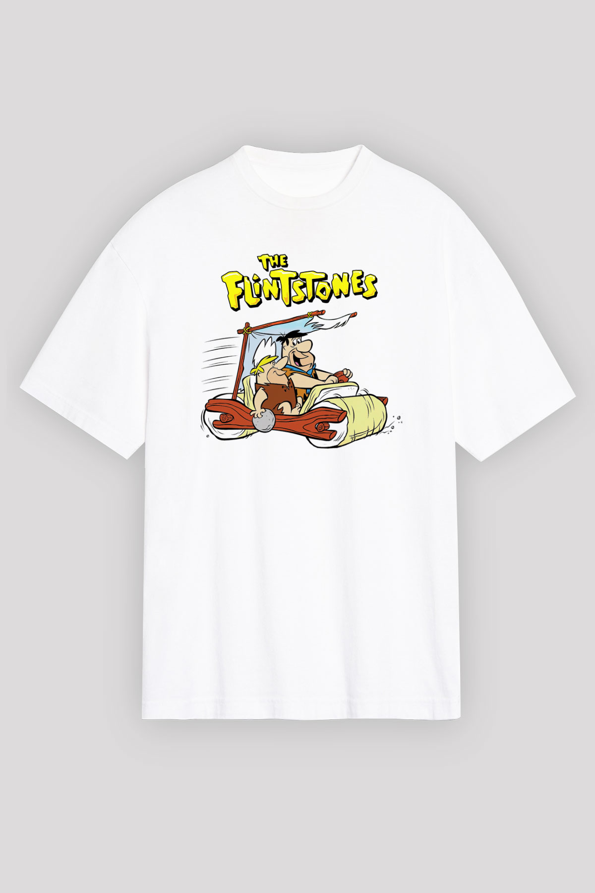 The Flintstones Taş Devri Beyaz Unisex Oversize Tişört