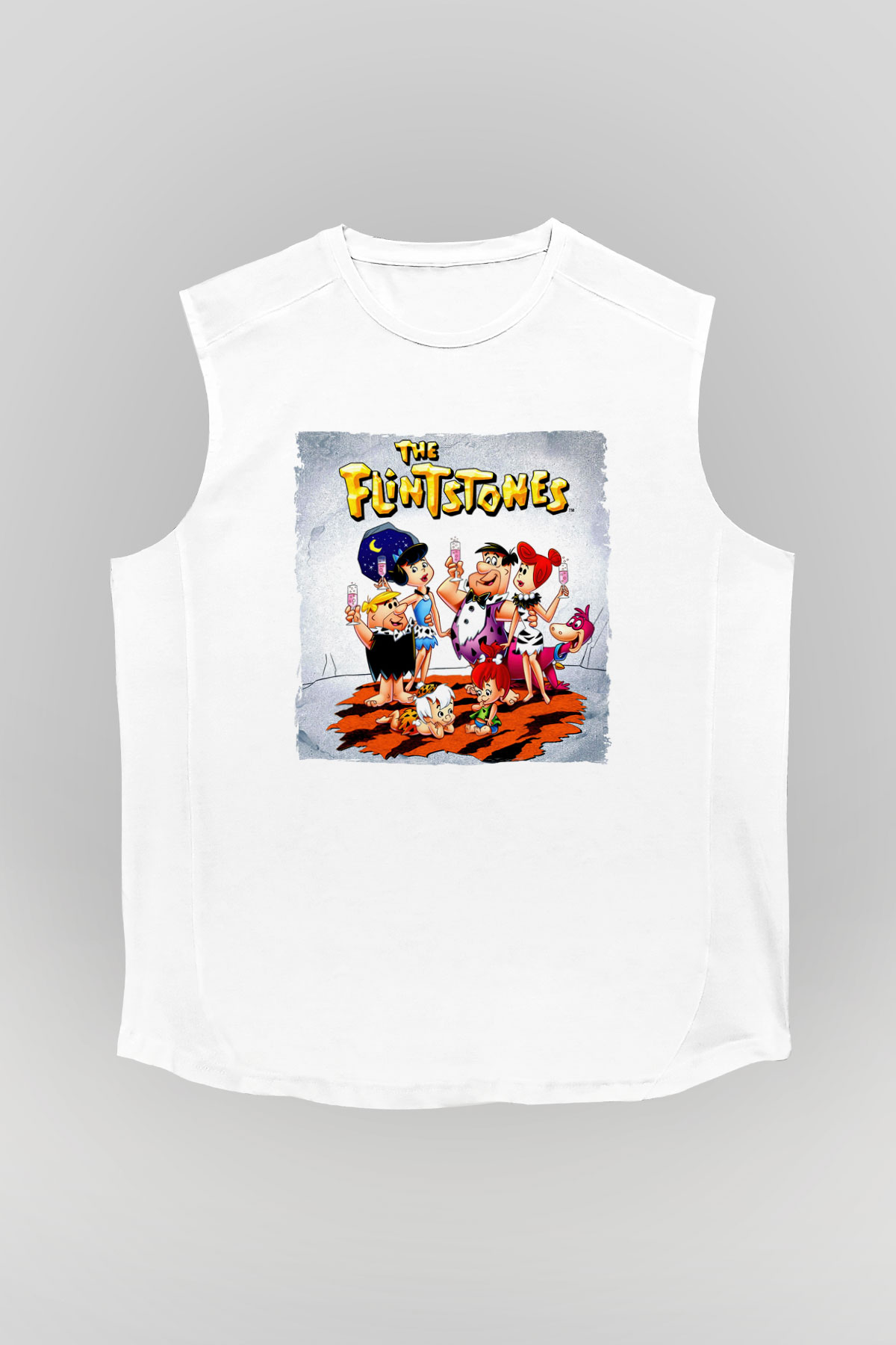 The Flintstones Taş Devri Beyaz Unisex  Kolsuz Tişört