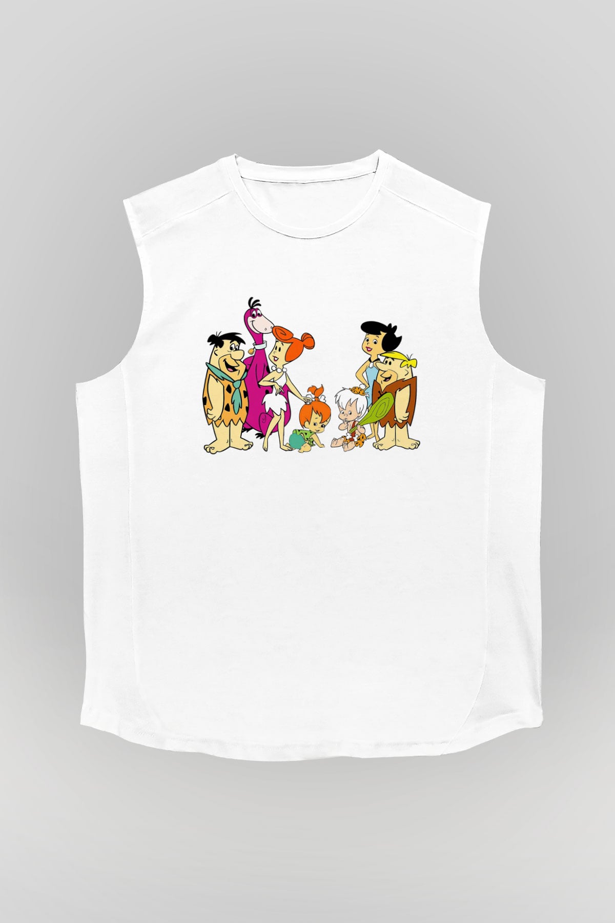 The Flintstones Taş Devri Beyaz Unisex Kolsuz Tişört