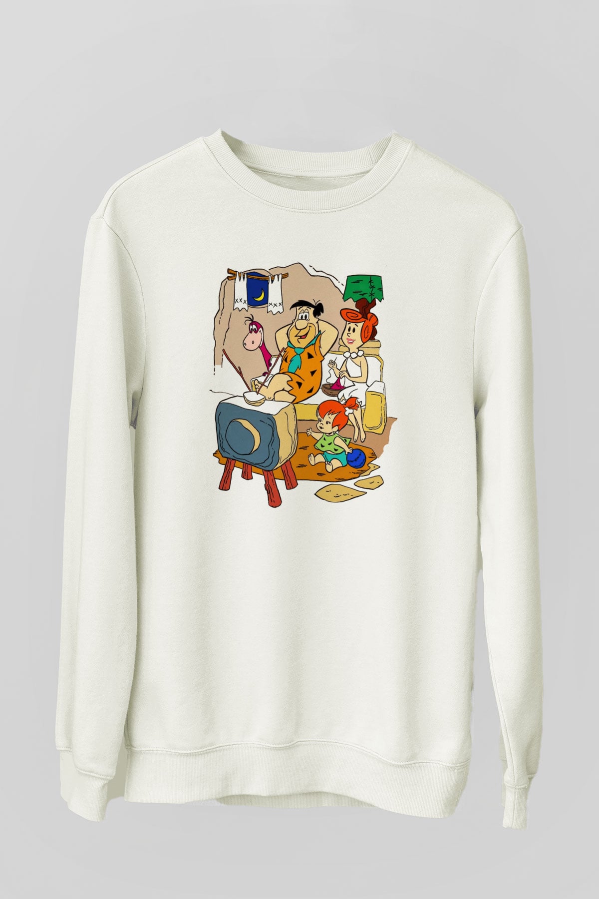 The Flintstones Taş Devri Beyaz Unisex Sweatshirt