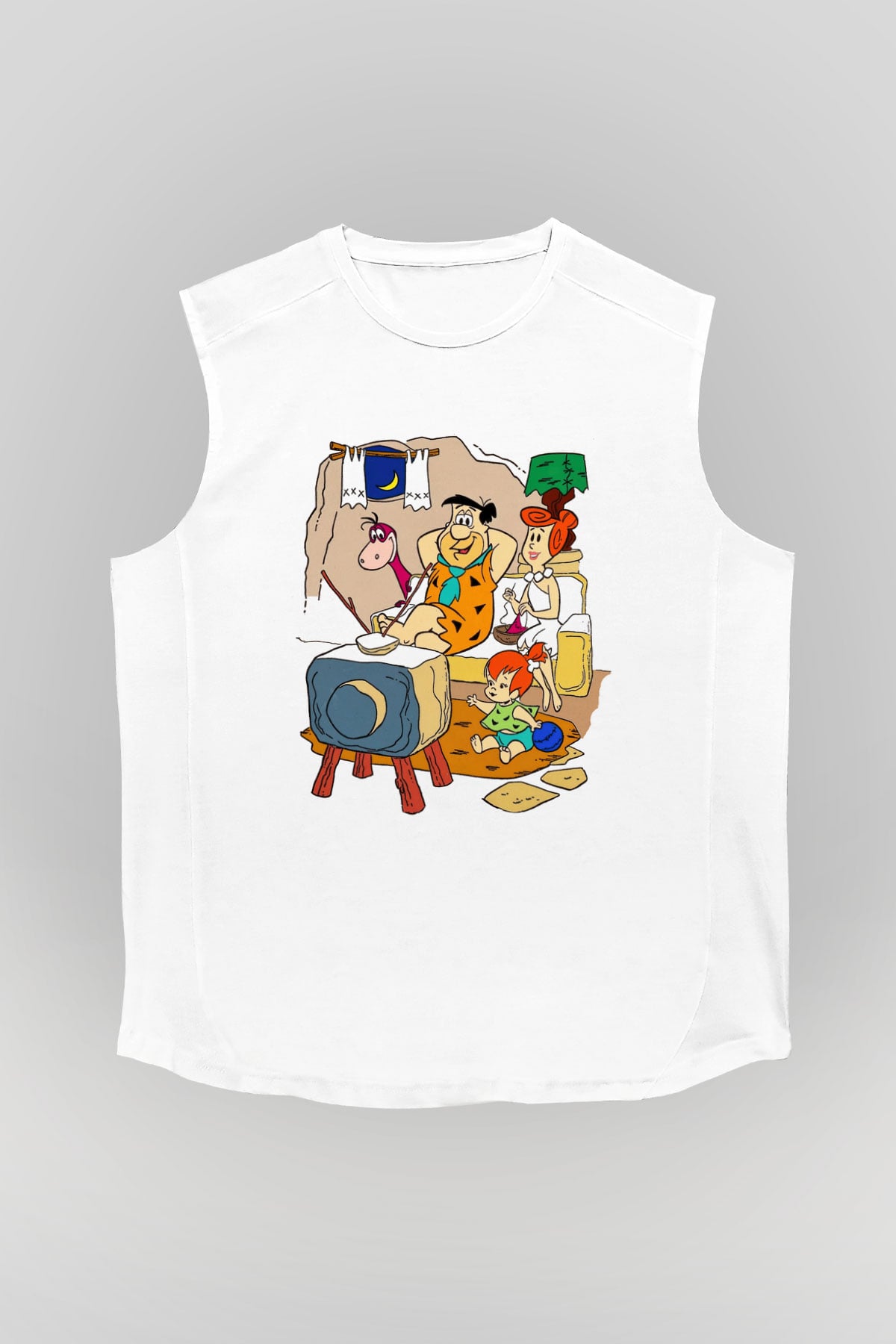 The Flintstones Taş Devri Beyaz Unisex Kolsuz Tişört
